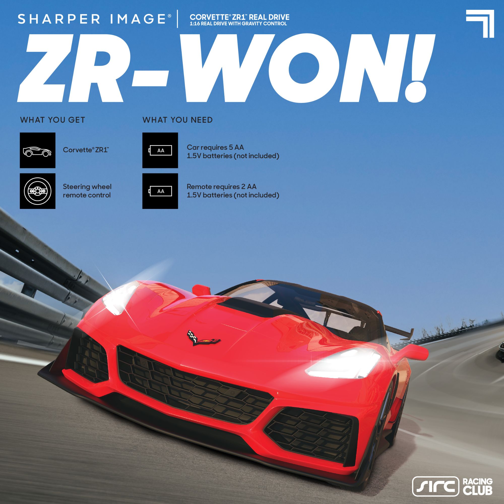 Sharper Image 1:16 Scale RC Real Drive Chevrolet Corvette with Dual Control Modes