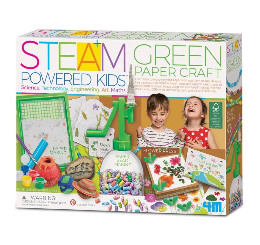 4M Kids' Green Steam-Powered Paper Craft Kit - Ideal for Ages 5+