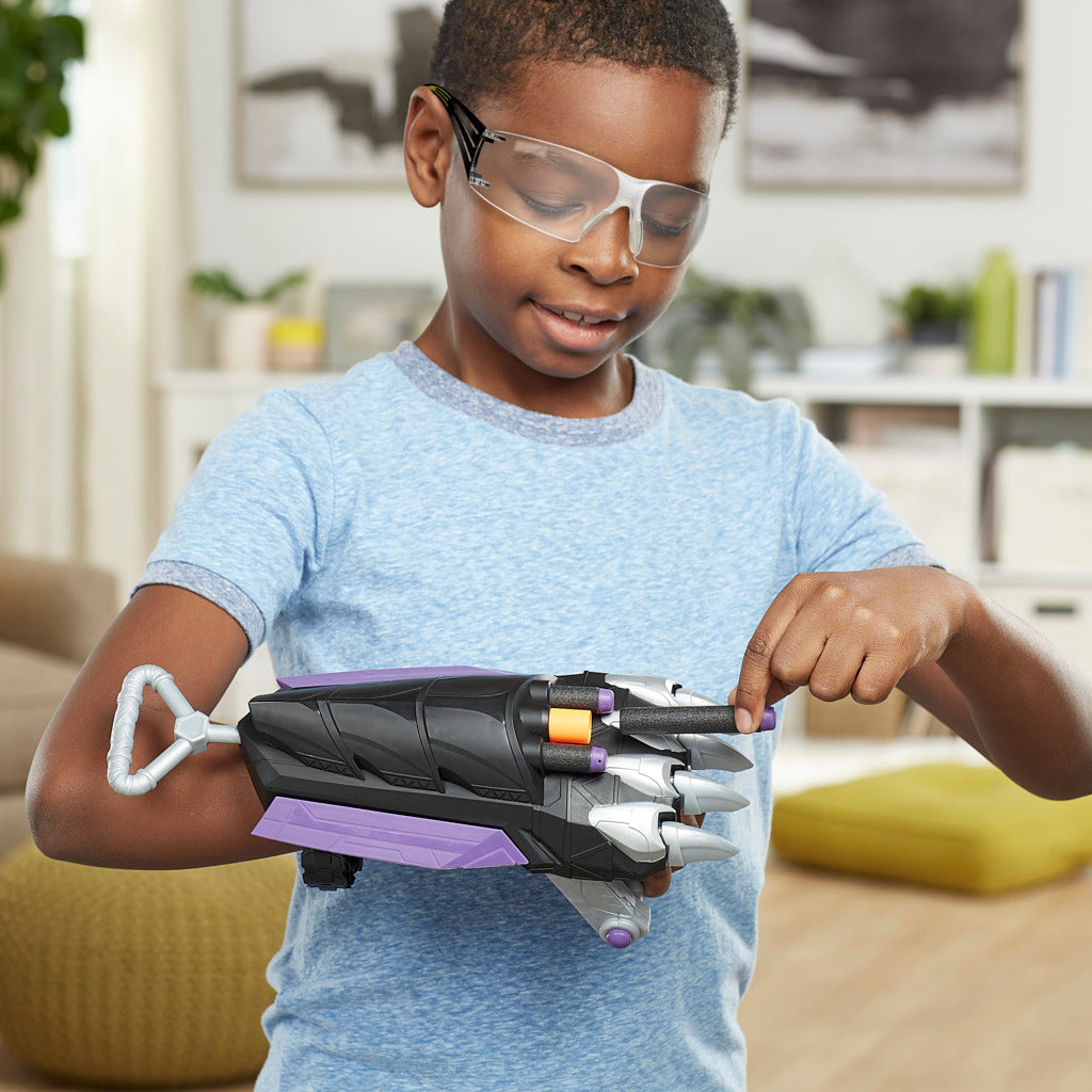 Hot! Marvel Mech Strike Mechasaurs Black Panther Sabre Claw Nerf Blaster
