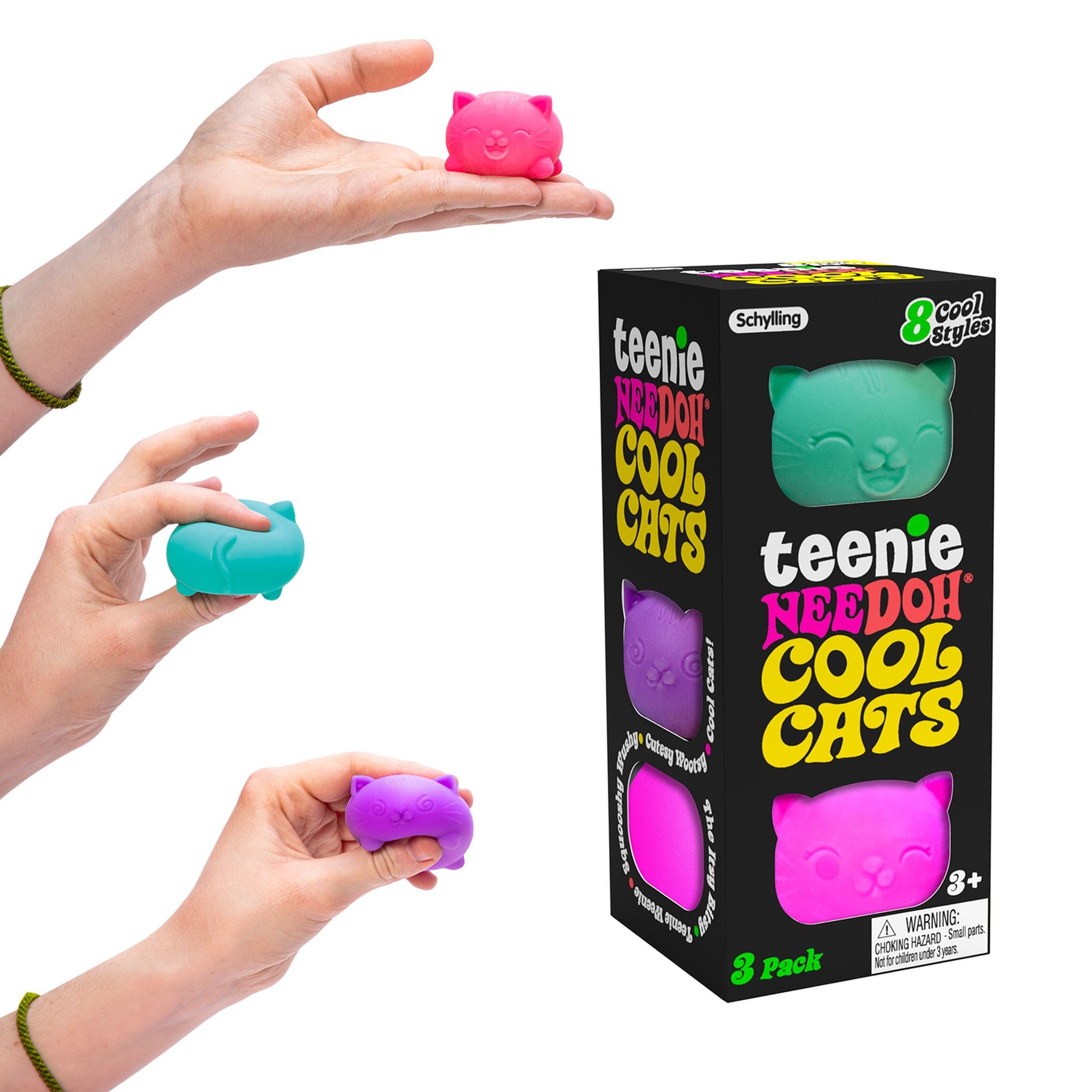 Schylling Teenie NeeDoh Cool Cats - Assorted Styles 3-Pack, Ideal Stress Relief Toy