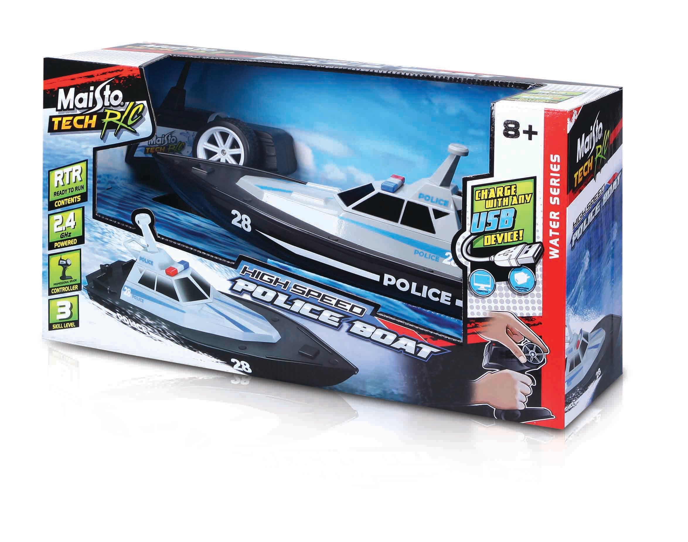 Hot Sale! Maisto Tech 2.4G High-Speed Remote Control Police Boat with Pistol-Grip Controller