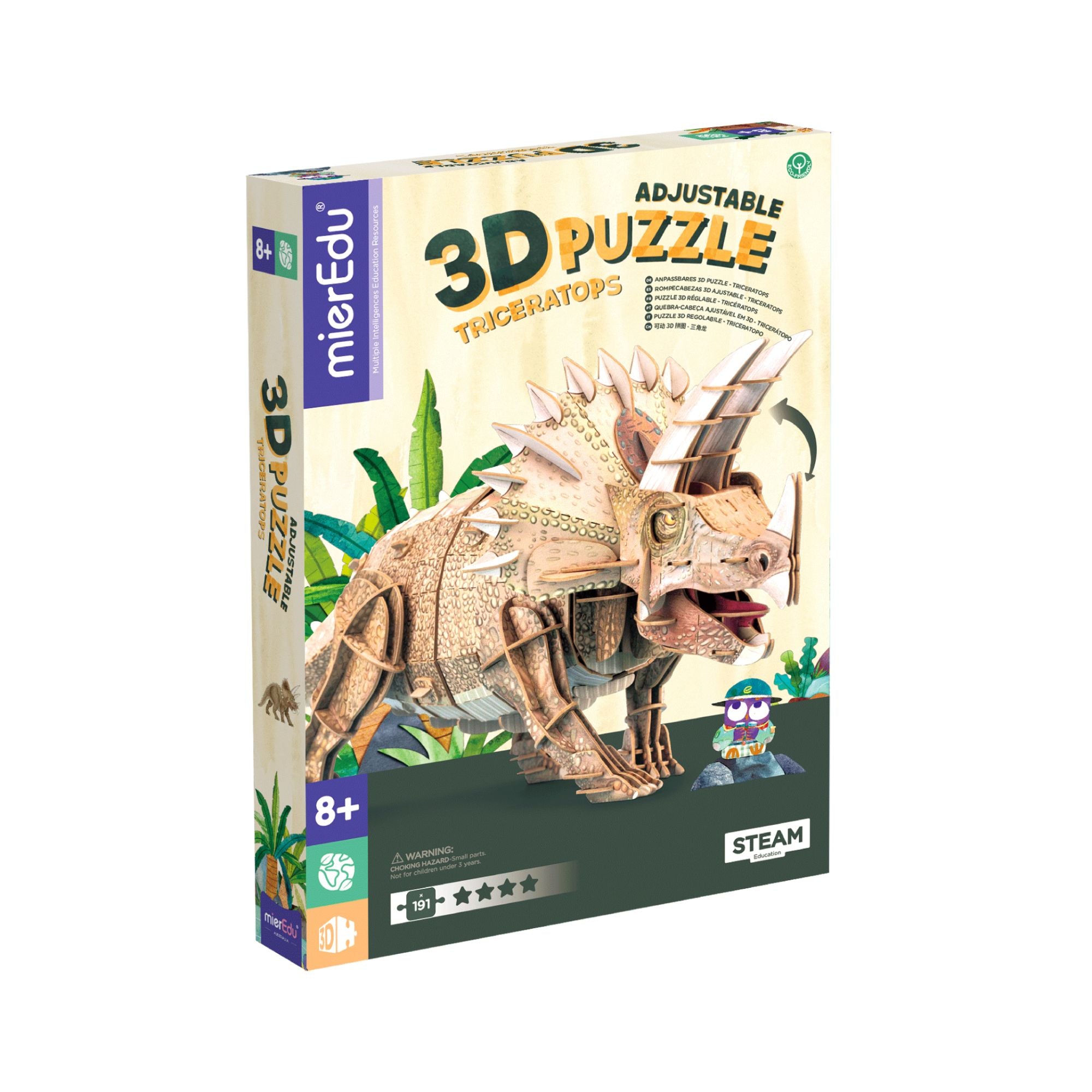 MierEdu 3D Adjustable Triceratops Puzzle - Ideal for Learning