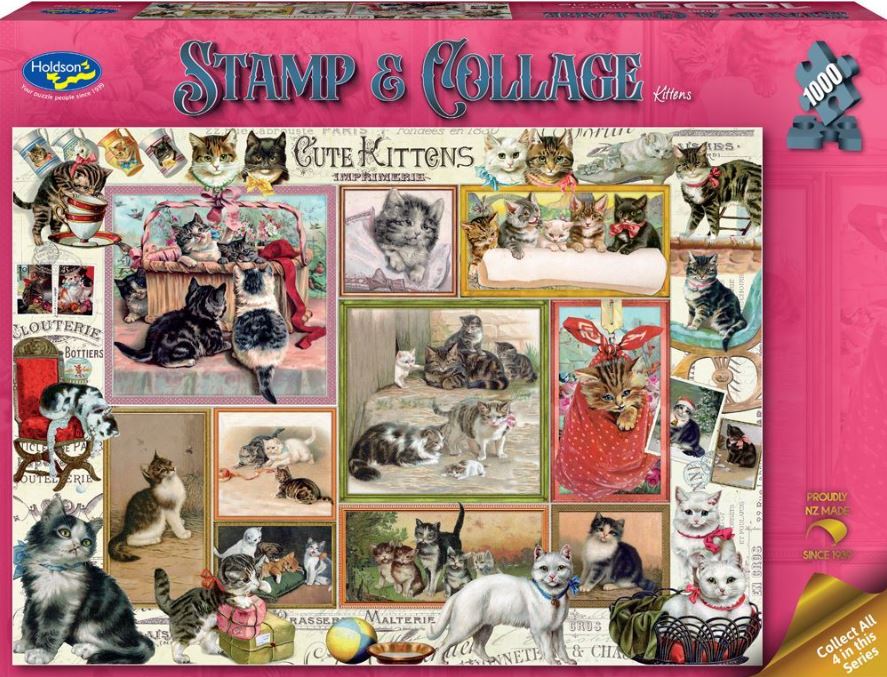 Get Your Hands on This 1000-Piece Stamp & Collage Jigsaw Puzzle Featuring Adorable Kittens