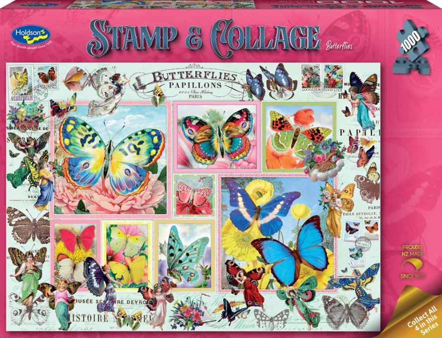 STAMP & COLLAGE 1000-Piece Butterflies Jigsaw Puzzle - Great Choice!