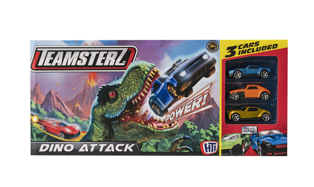 Teamsterz Dino Attack Playset: 3 Diecast Cars Included