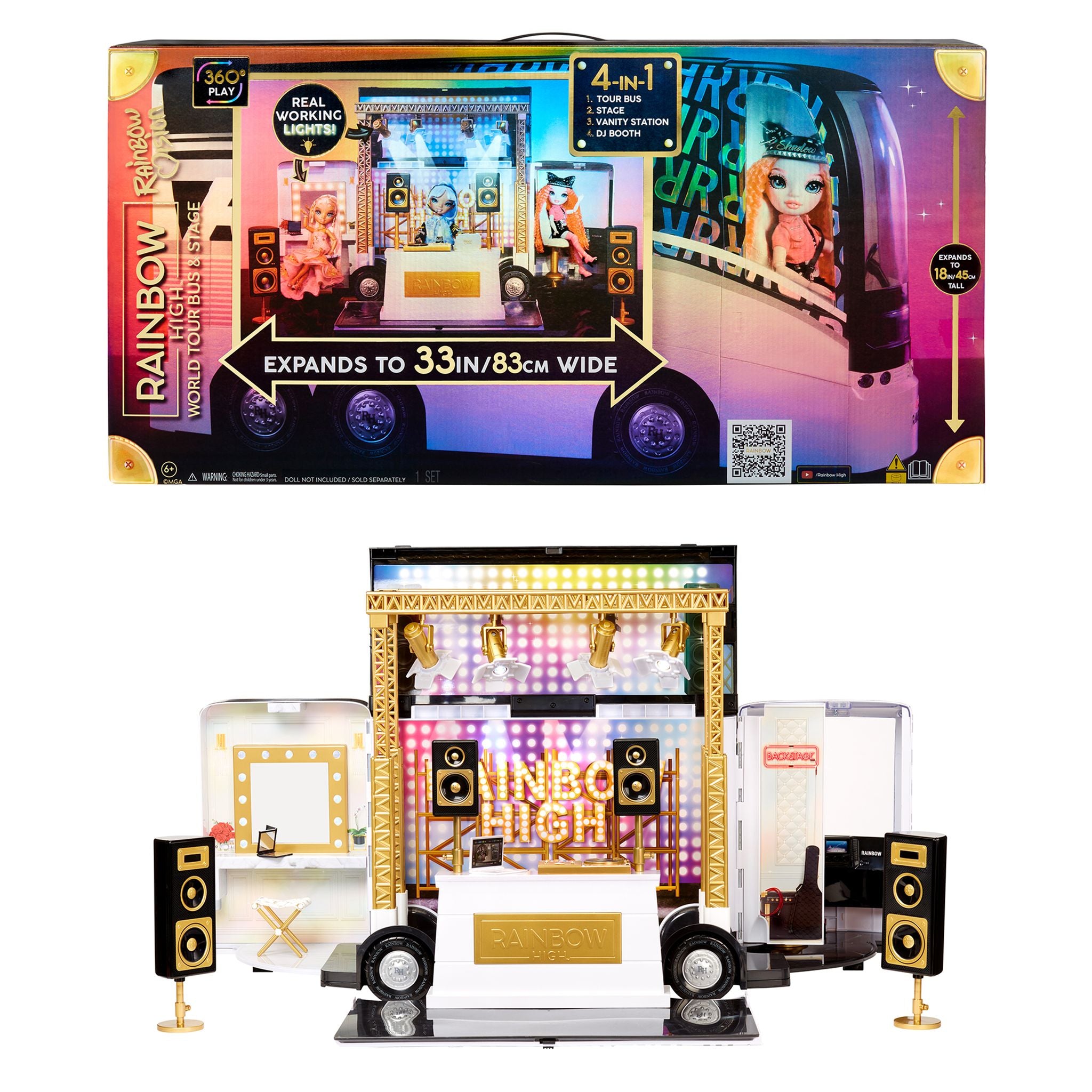 Hot Deal! Rainbow High Rainbow Vision Tour Bus & Stage Playset for Kids' Imaginative Play