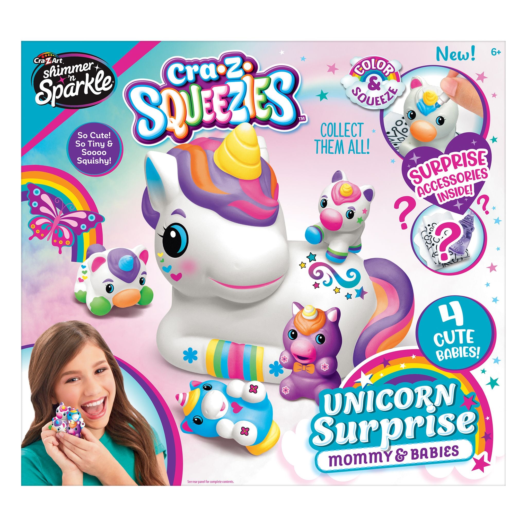 Hot! Cra-Z-Squeezies Shimmer 'N Sparkle Unicorn Mommy & Babies Surprise Set
