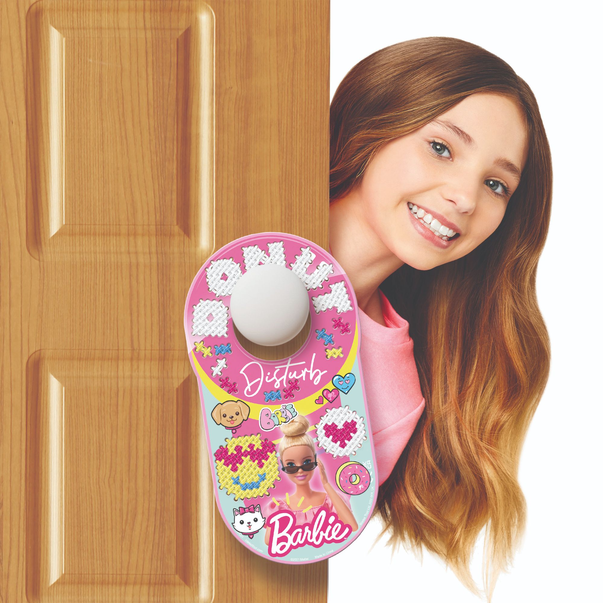 Barbie DIY Cross - Stitch Door Hanger with 'Donut Disturb' Caption