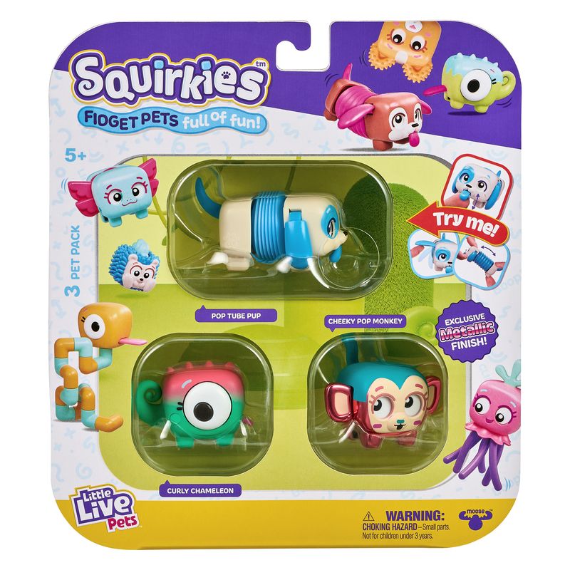Hot! Little Live Pets Squirkies Fidget Pets 3-Pack, Series 1 Metallic Cheeky Monkey