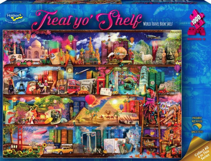 TREAT YO'SHELF S2 1000-Piece Jigsaw Puzzle - World Travel Book Shelf Edition
