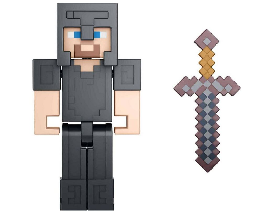 3.25 - inch Minecraft Action Figure: Steve in Netherite Armor with Build - A - Portal Piece