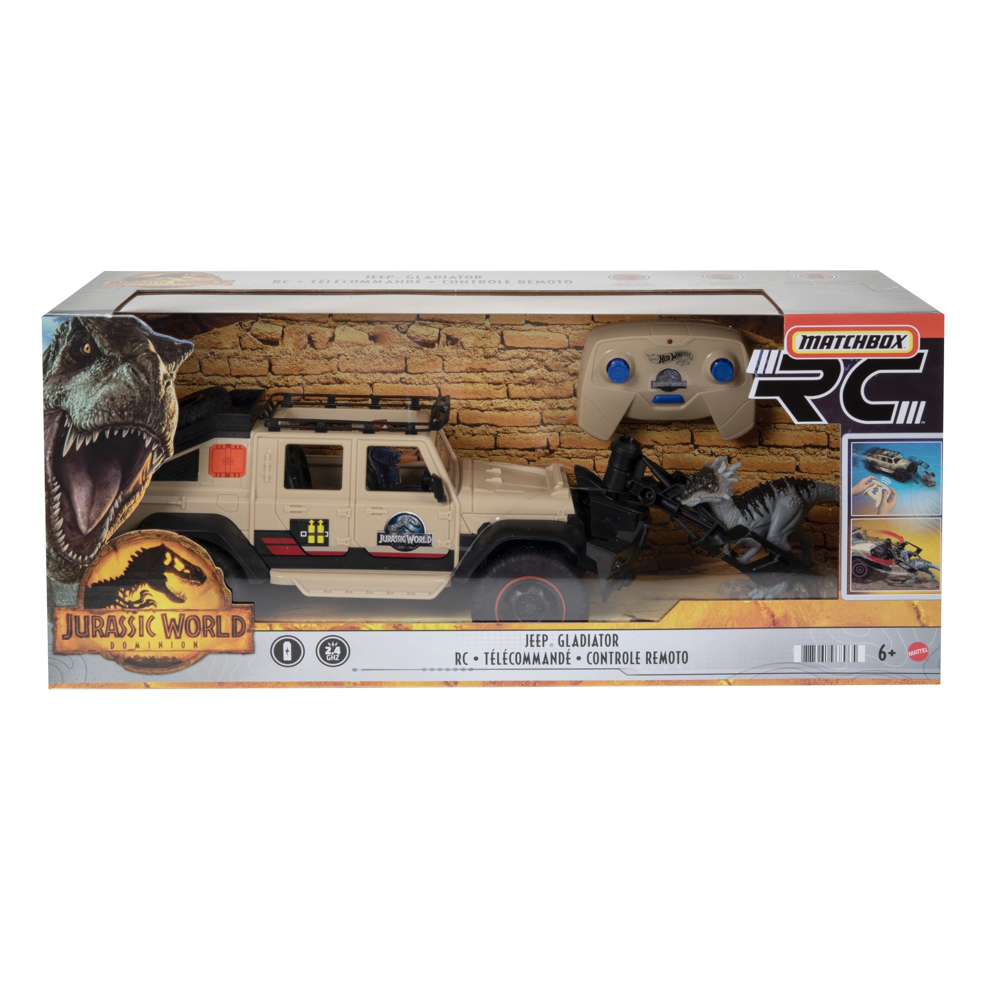Matchbox Jurassic World Dominion 1:18 Scale Remote - Controlled Jeep Gladiator with Dino Figure