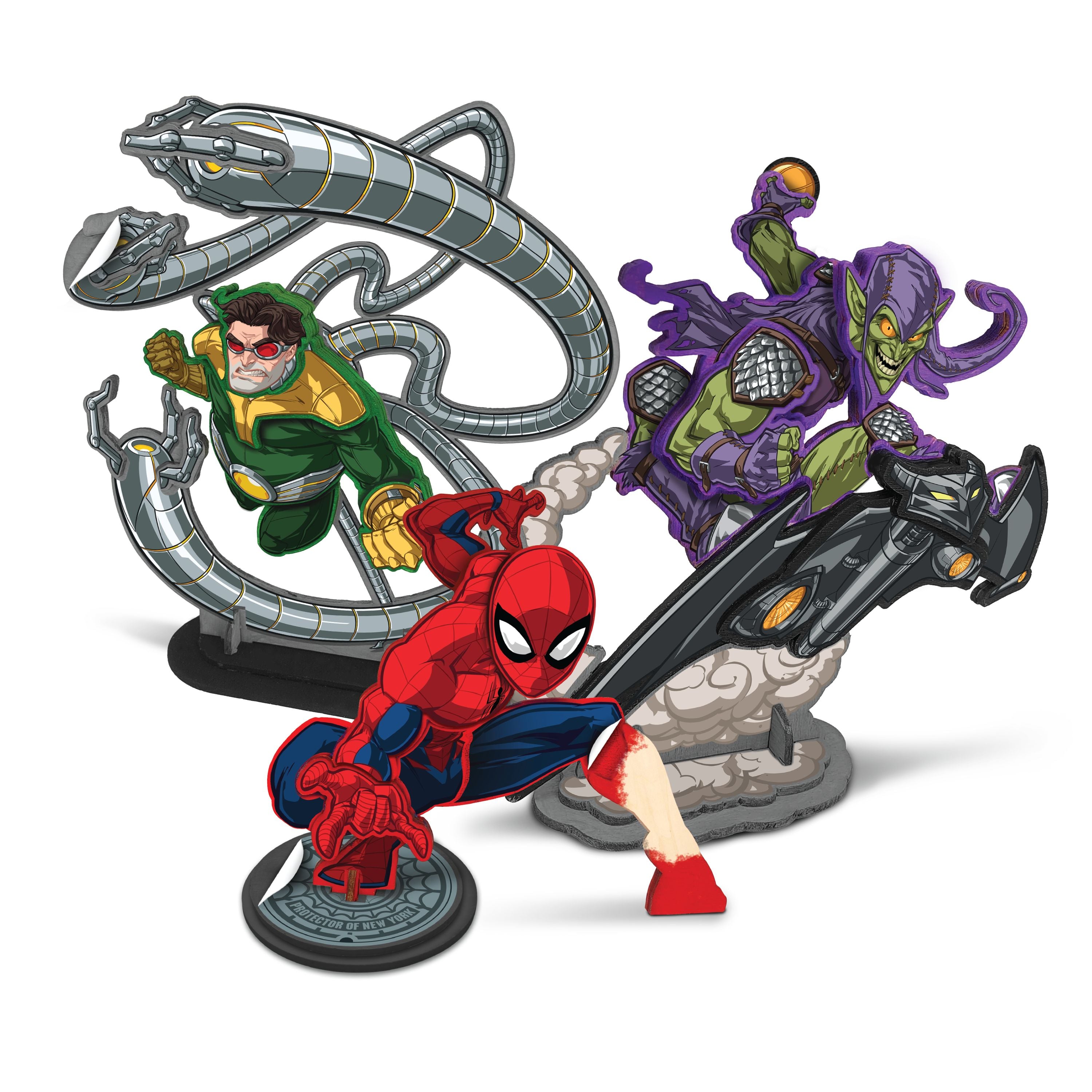 Exclusive 3D Wooden Model Kit: Colorific Wood WorX Marvel Spider - Man Vs Villains Triple Pack