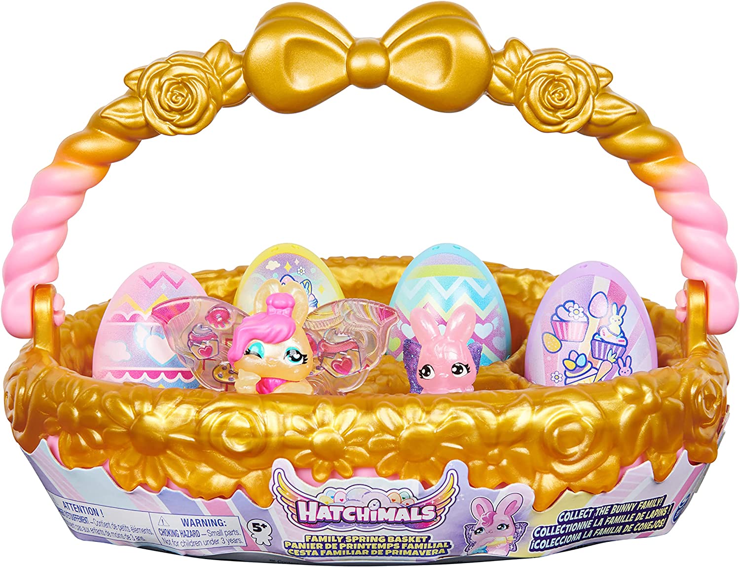 Hot! Hatchimals Bunny Bakers Gold/Pink Family Spring Basket