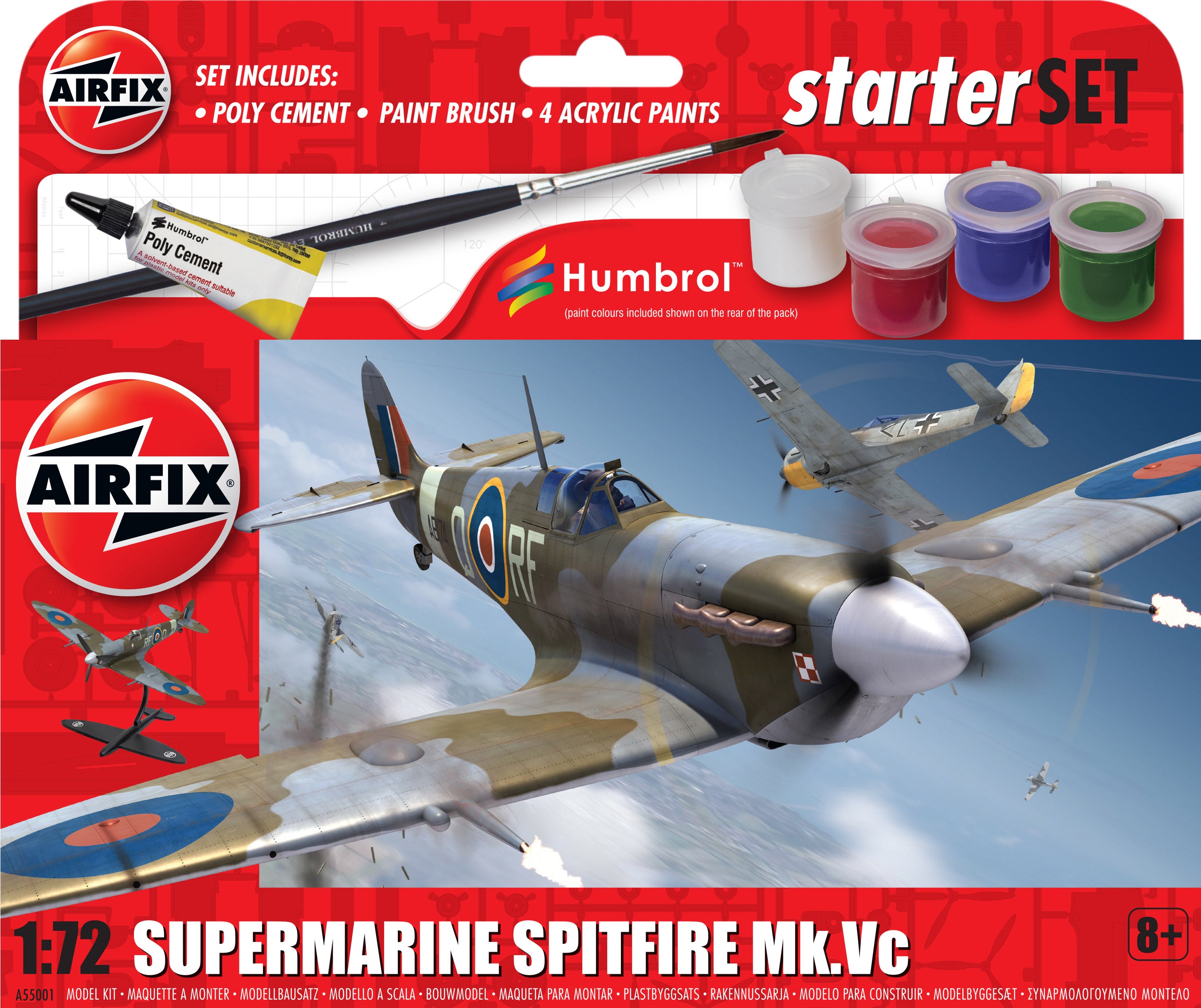 Hot Deal! Airfix Starter Set - Supermarine Spitfire MKVC Model in 1:72 Scale