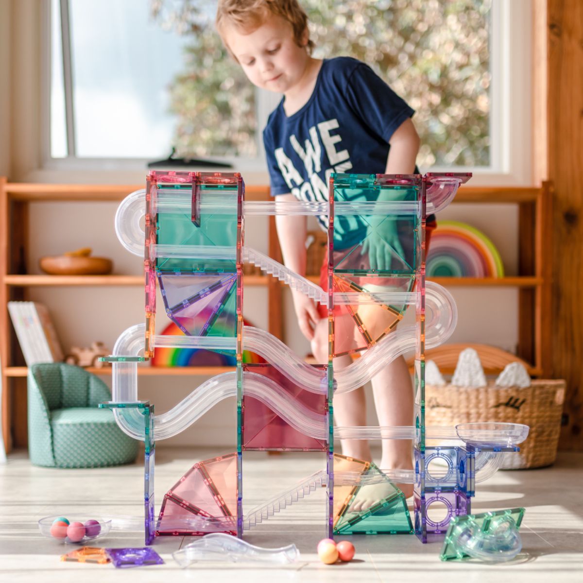 Connetix 106-Piece Pastel Magnetic Ball Run Tiles - Great for Family Fun