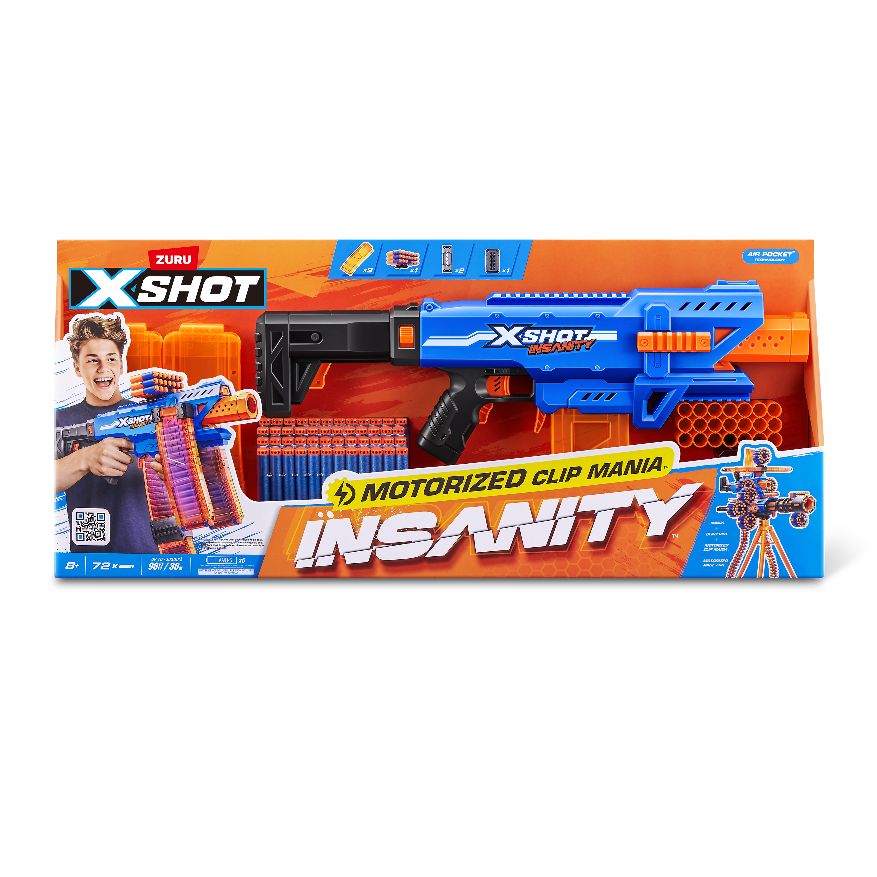 ZURU X Shot Insanity Motorized Blaster - Clip Mania Bundle with 72 Darts for Endless Fun