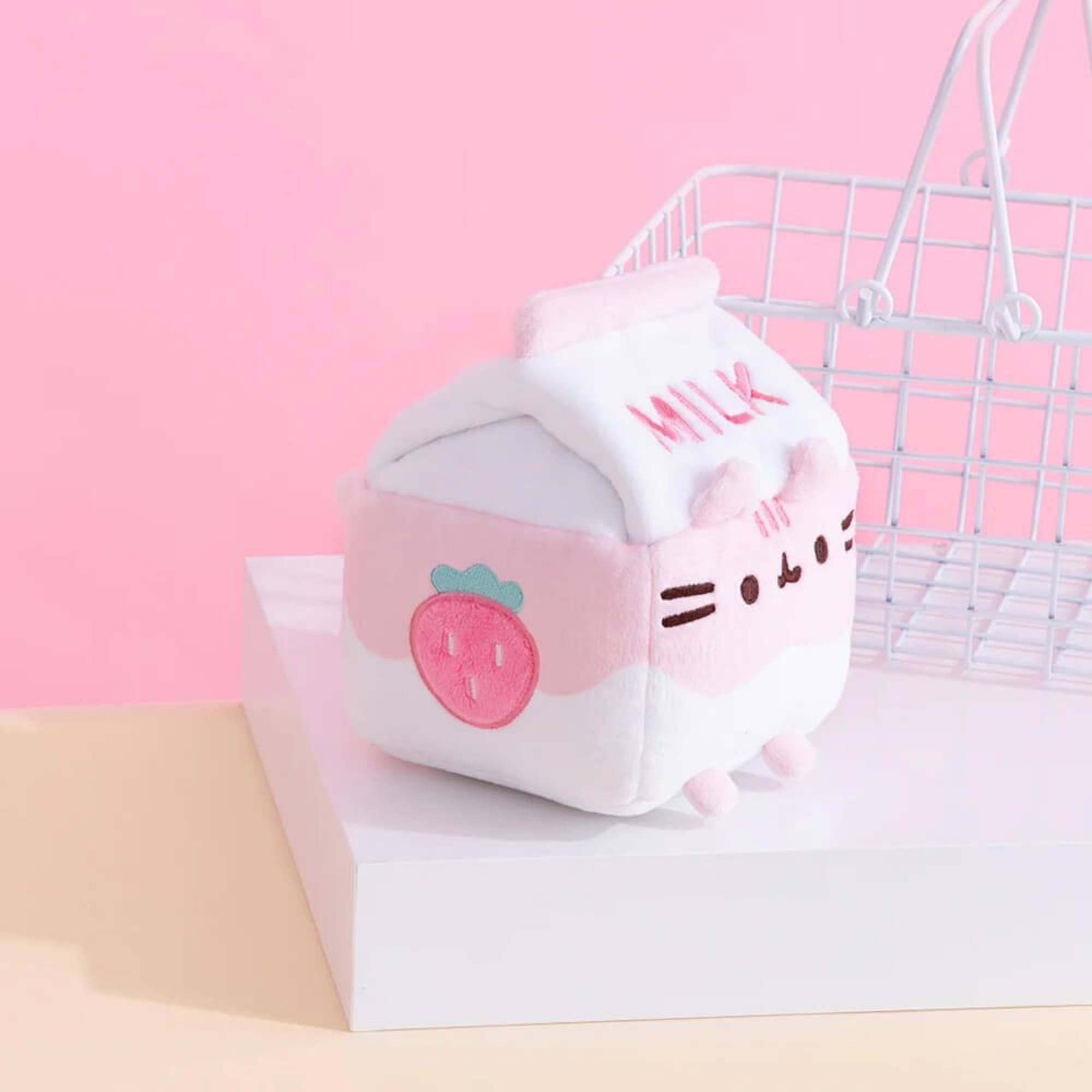 12cm Adorable Pusheen Strawberry Milk Sipping Plush Toy