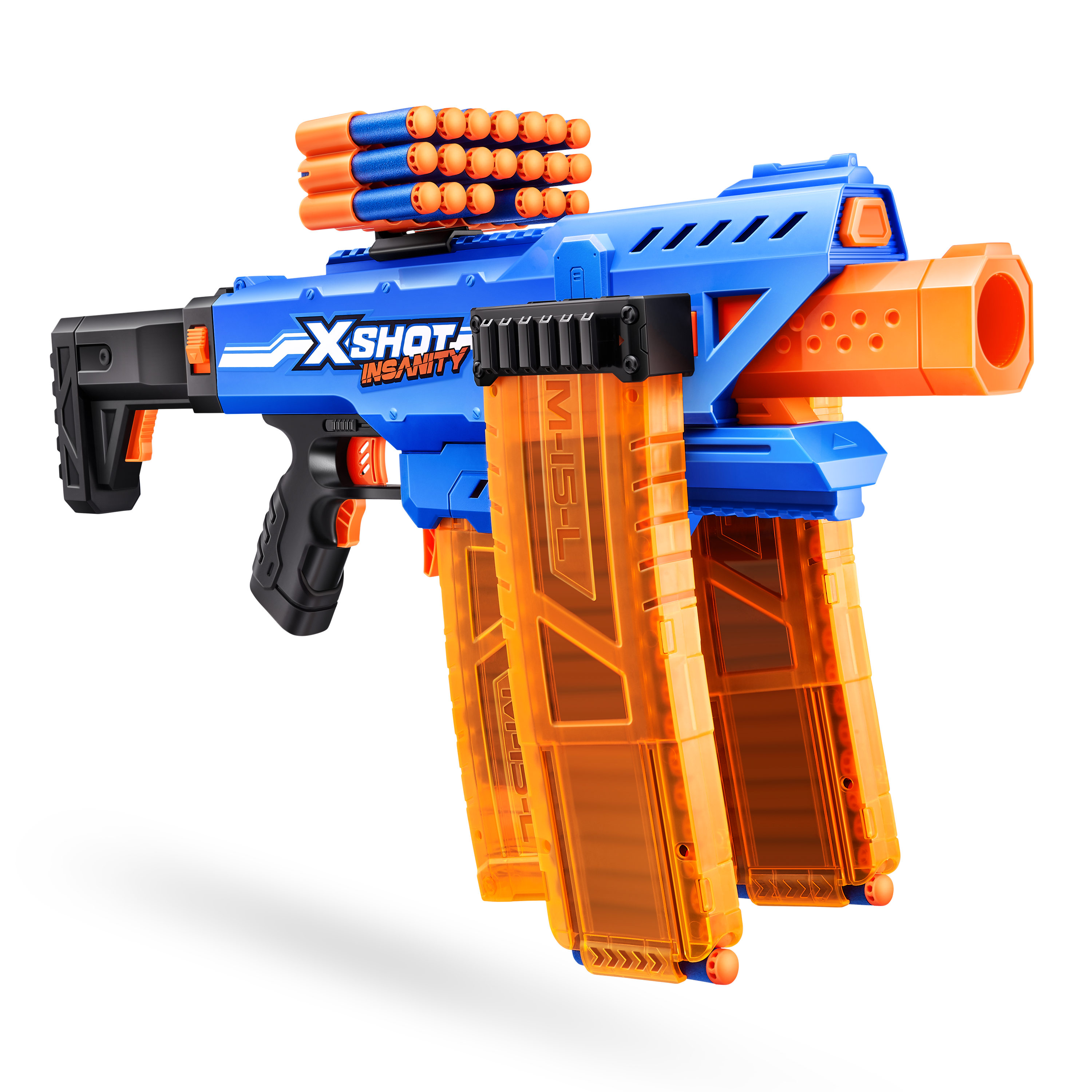 ZURU X Shot Insanity Motorized Blaster - Clip Mania Bundle with 72 Darts for Endless Fun