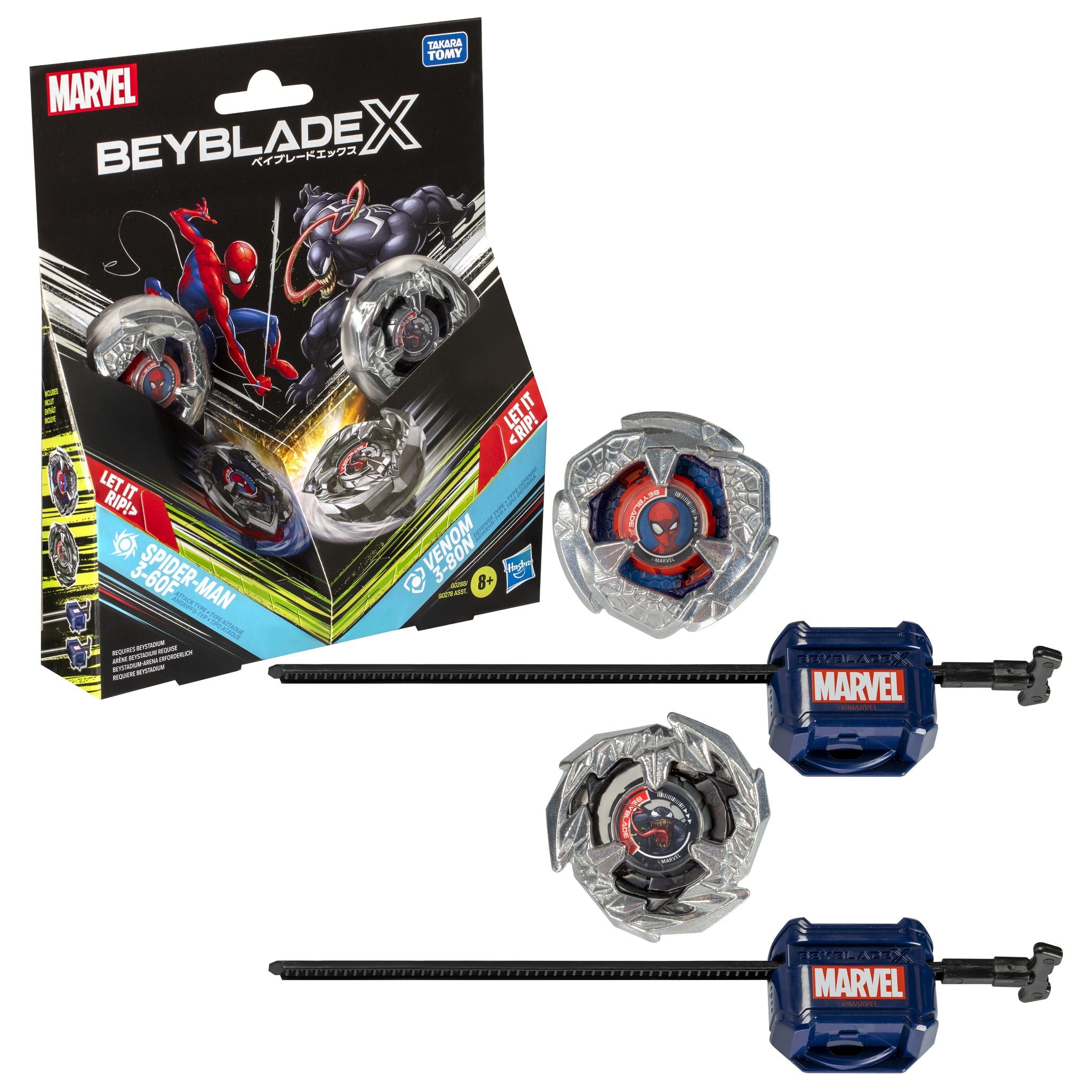 Hot Deal! Beyblade X Marvel Dual Pack Set: Spider - Man 3 - 60F vs Venom 3 - 80N Battle Tops