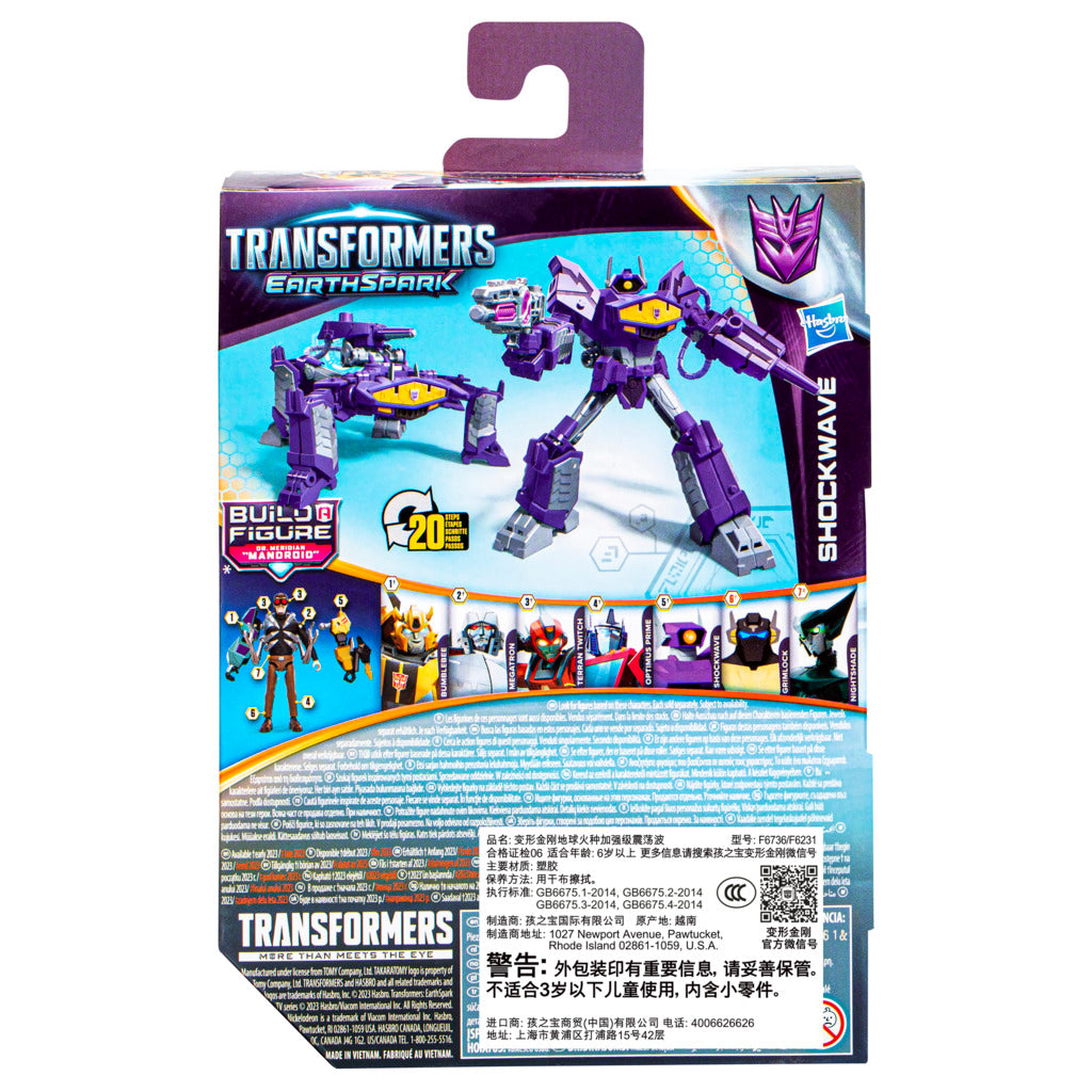 Deluxe Class Transformers Earthspark - Shockwave Toy with Build-a-Figure Piece