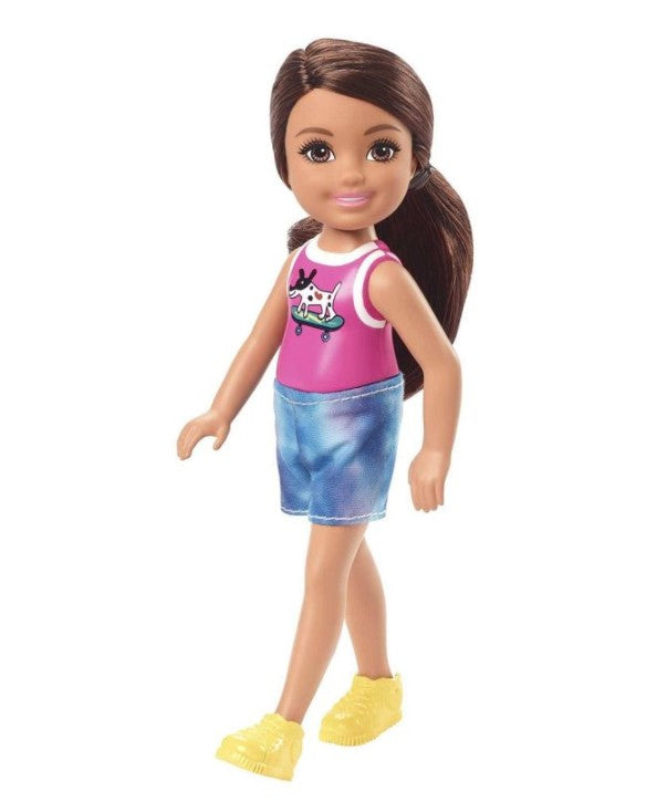 Hot Barbie Club Chelsea Doll with Dog Riding Skateboard Singlet for 3 - 7 Year Olds