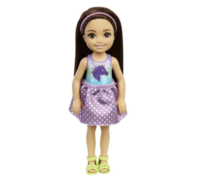 Hot! Barbie Club Chelsea Doll with Tie - Dye Unicorn T - Shirt