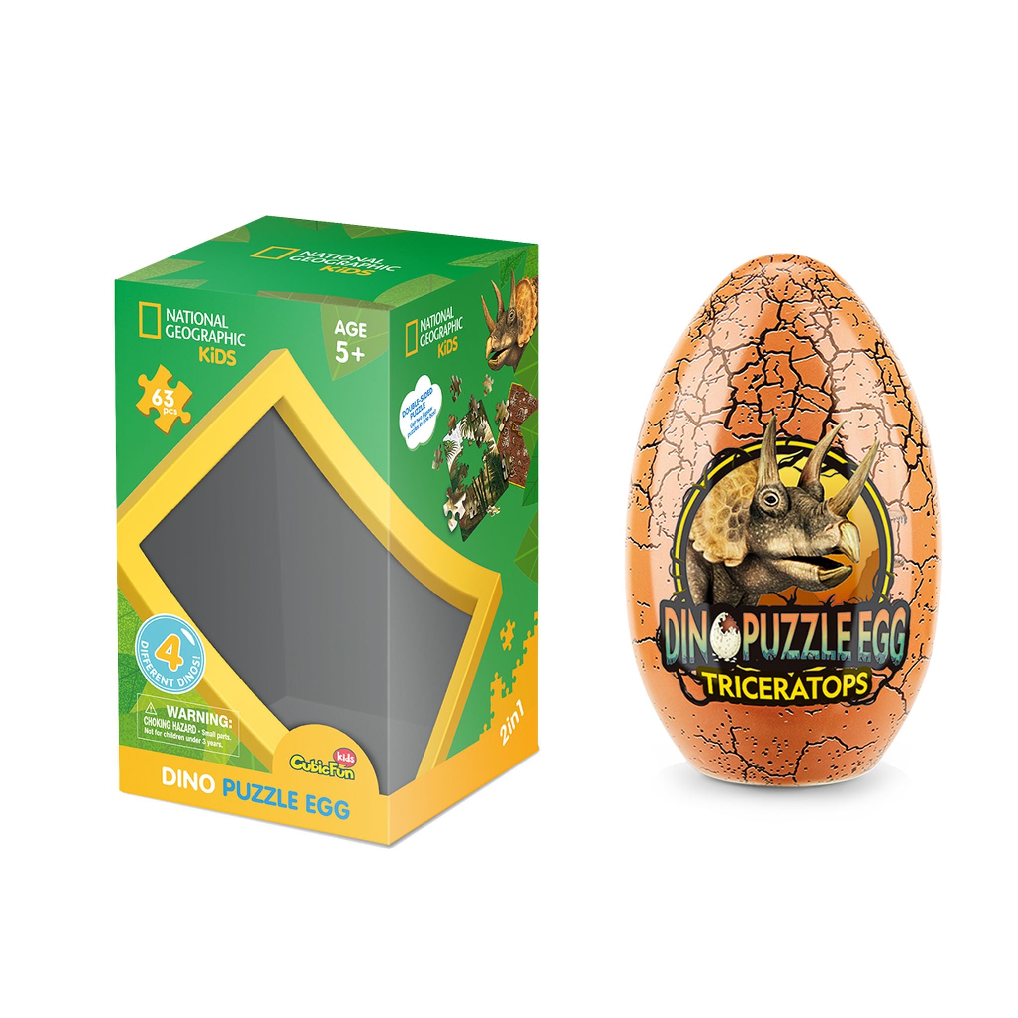Hot Sale! National Geographic 63-Piece Double-Sided Dinosaur Puzzle in Egg - Triceratops for Kids