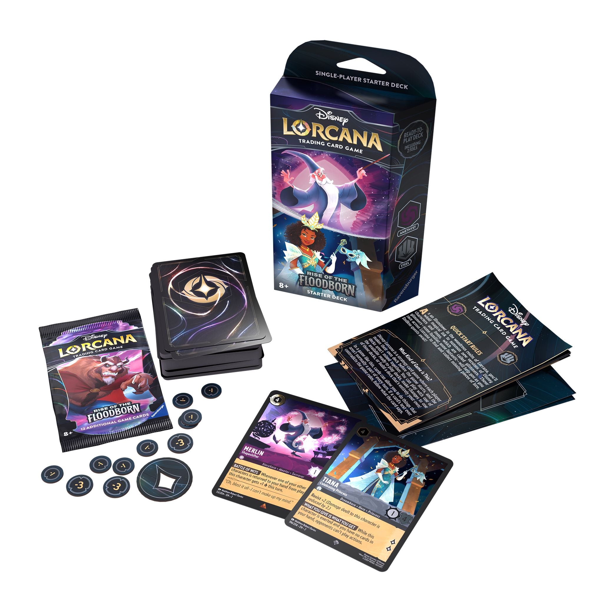 Hot! Disney Lorcana TCG Season 2 Rise Of Floodborn Starter Deck - Amethyst & Steel for New Players