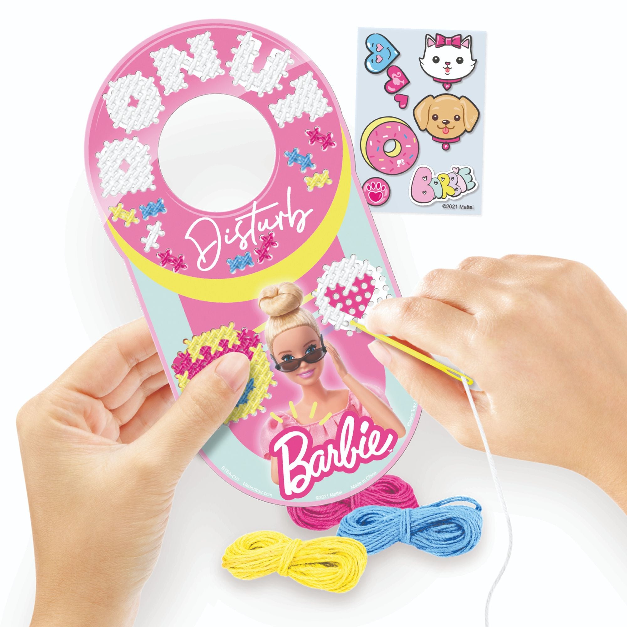 Barbie DIY Cross - Stitch Door Hanger with 'Donut Disturb' Caption