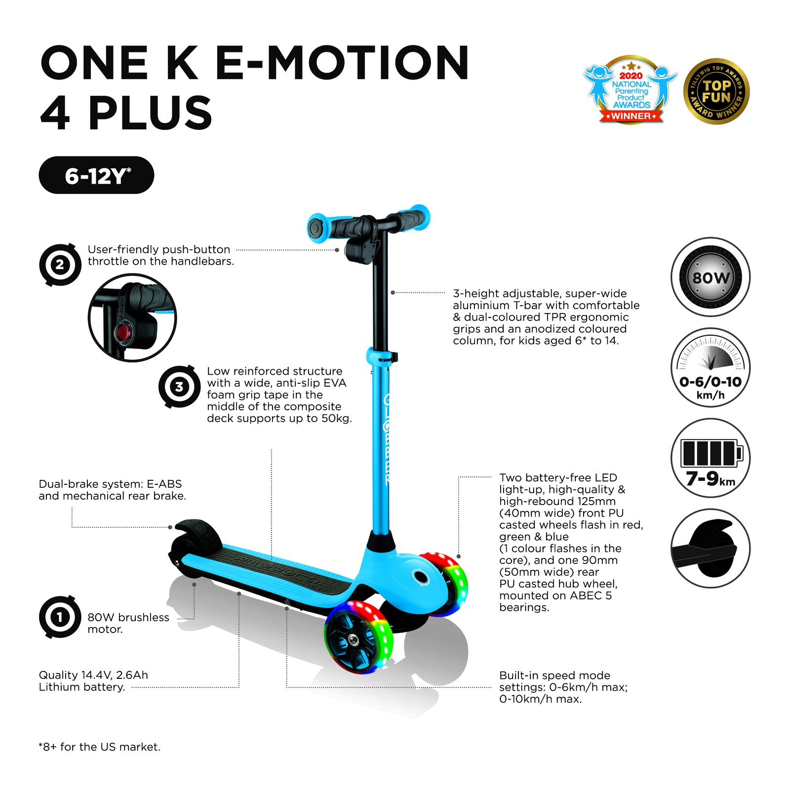 Hot Deal! Globber One K E-Motion 4 Plus 3-Wheel Mint Electric Scooter for Kids