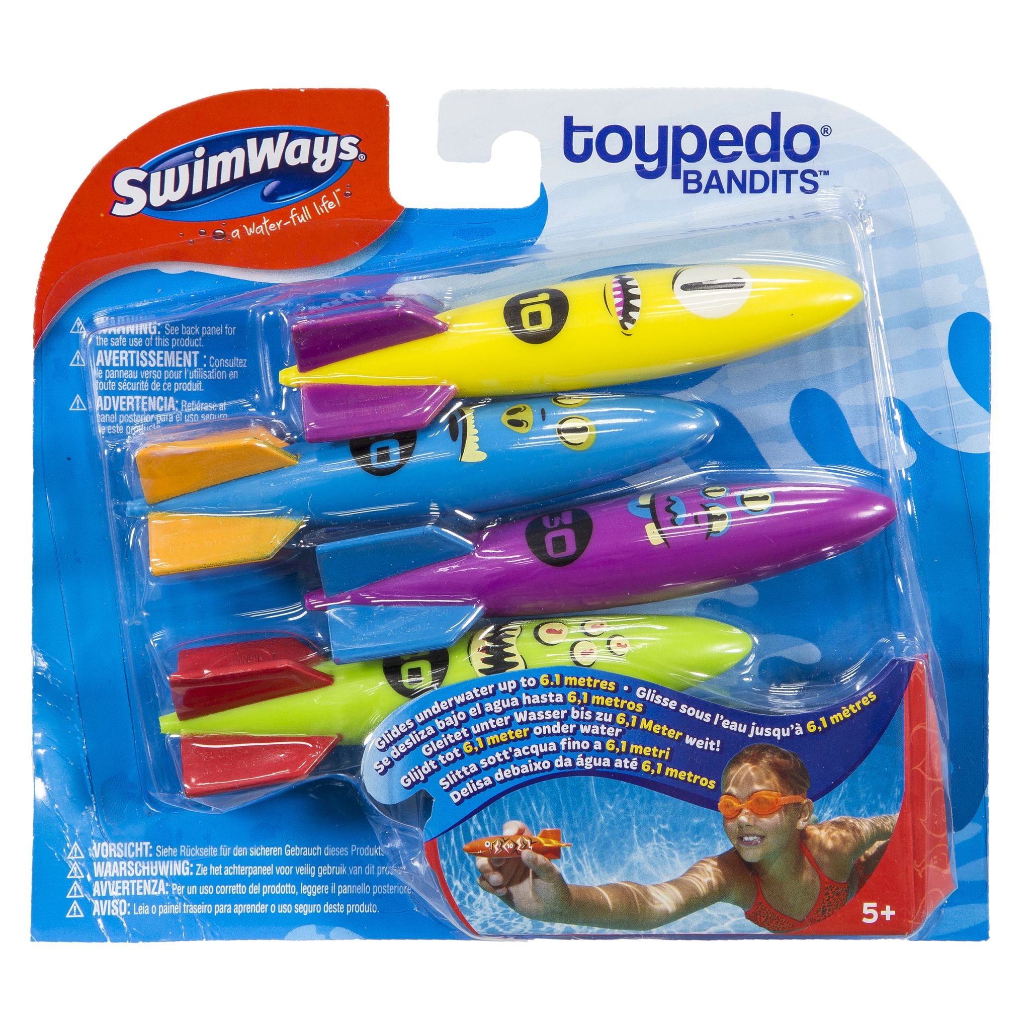 Swimways 4-Pack Toypedo Bandits - Colorful Hydrodynamic Pool Toys