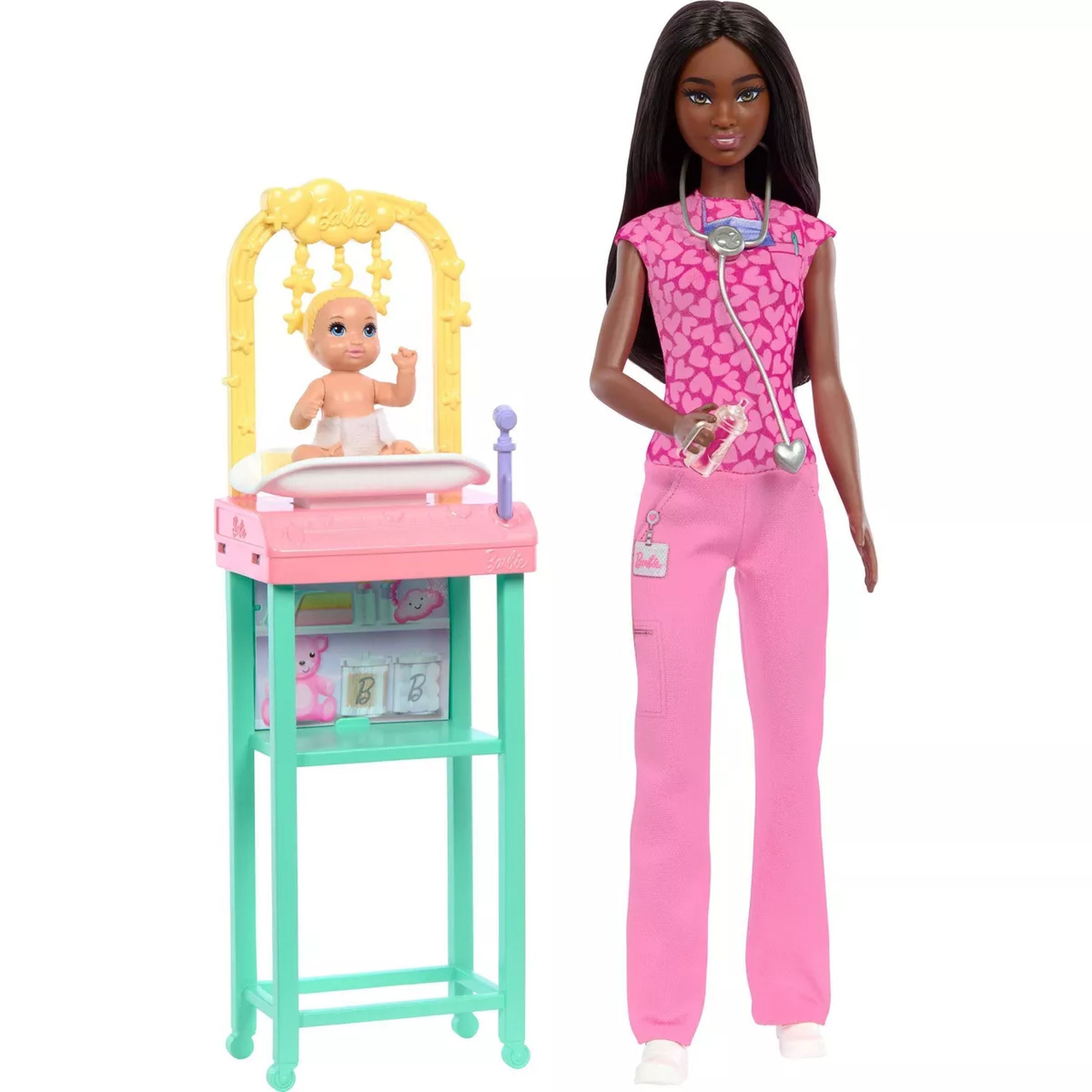 Hot! Barbie Baby Doctor Brunette Doll Playset - Explore Any Career