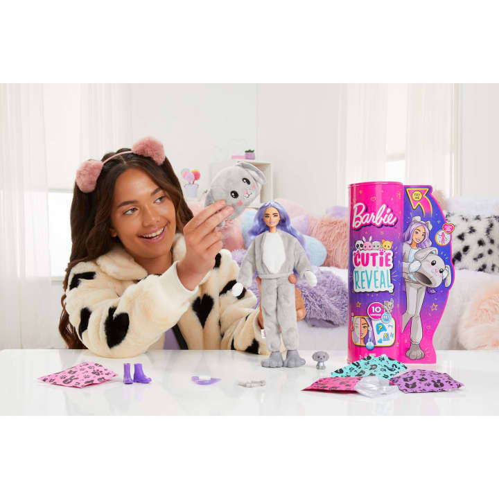 Grey Puppy Themed Barbie Cutie Reveal Doll with 10 Surprises