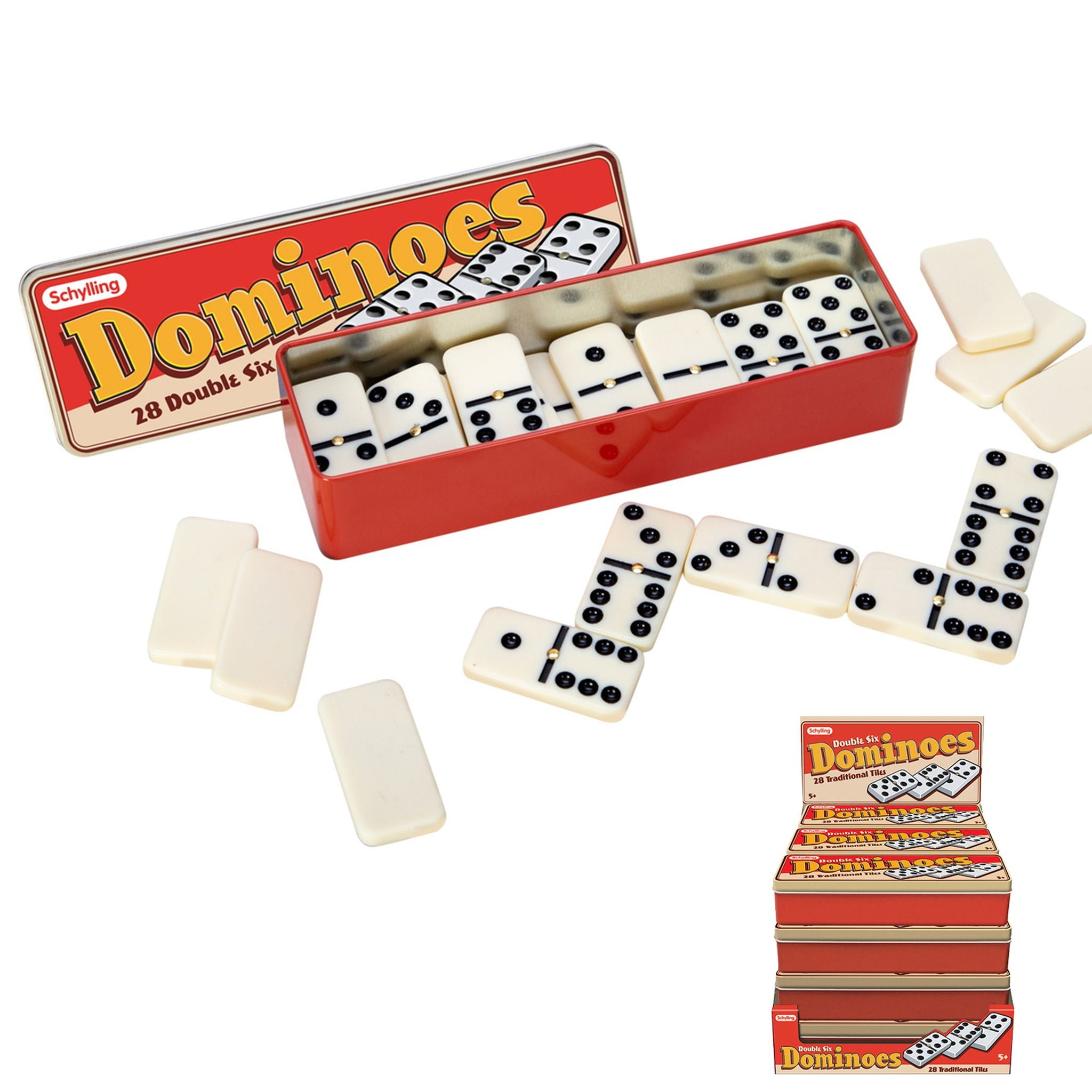 Schylling Double Six Dominoes in Classic Tin Box - Great Family Game!