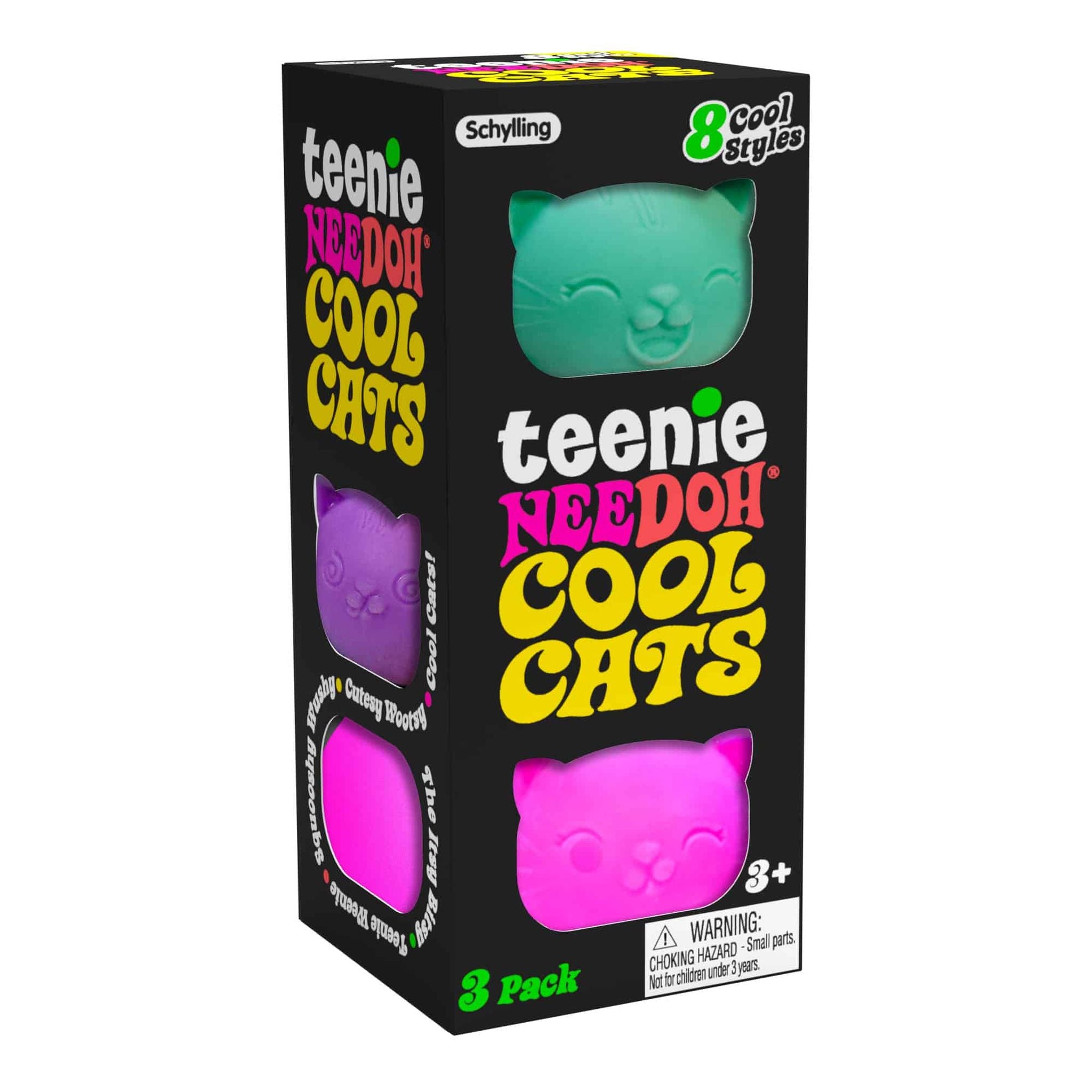 Schylling Teenie NeeDoh Cool Cats - Assorted Styles 3-Pack, Ideal Stress Relief Toy