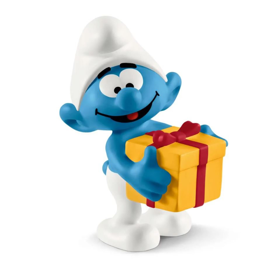 Hot Deal! Schleich Smurf Toy With Present - The Prankster Smurf Figurine