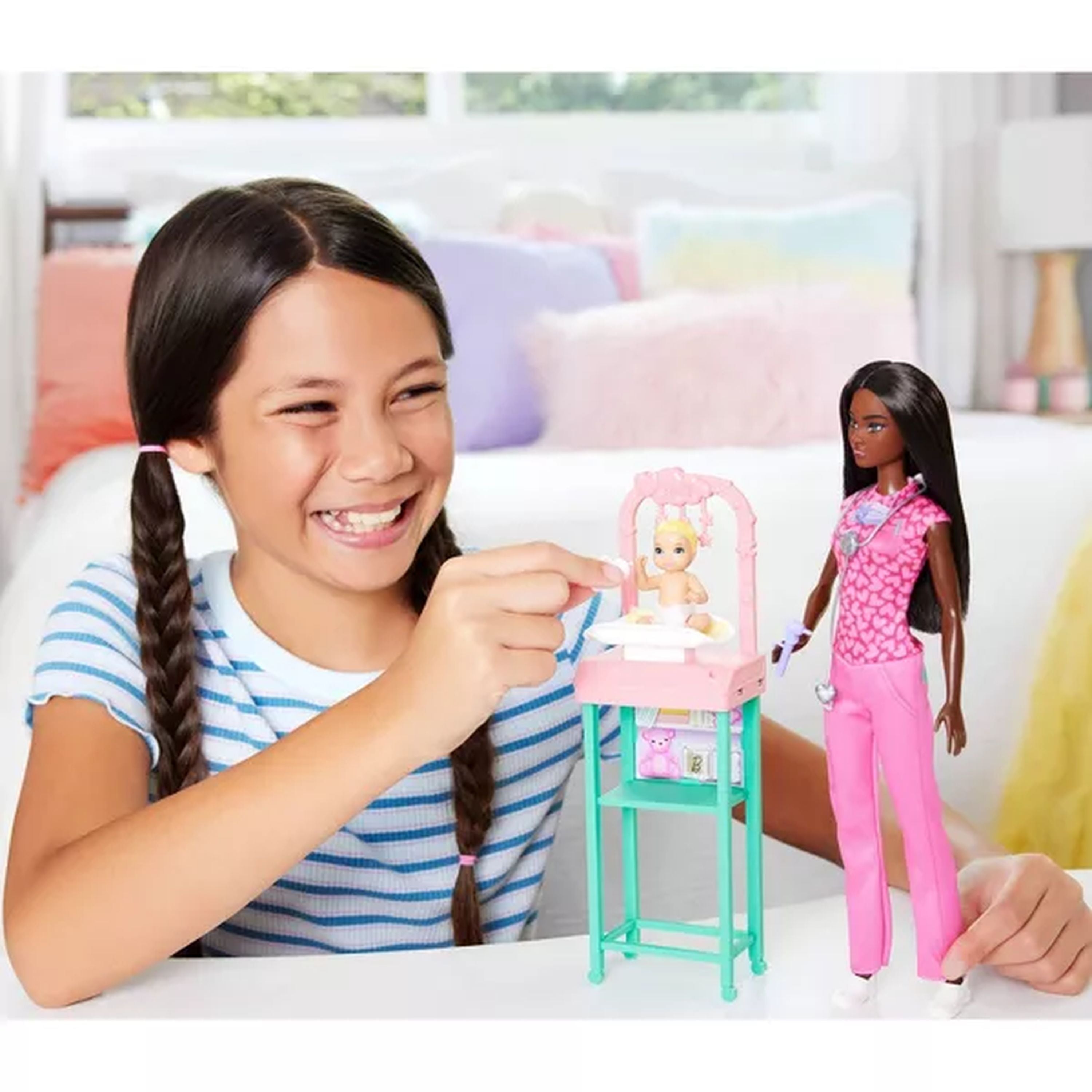 Hot! Barbie Baby Doctor Brunette Doll Playset - Explore Any Career