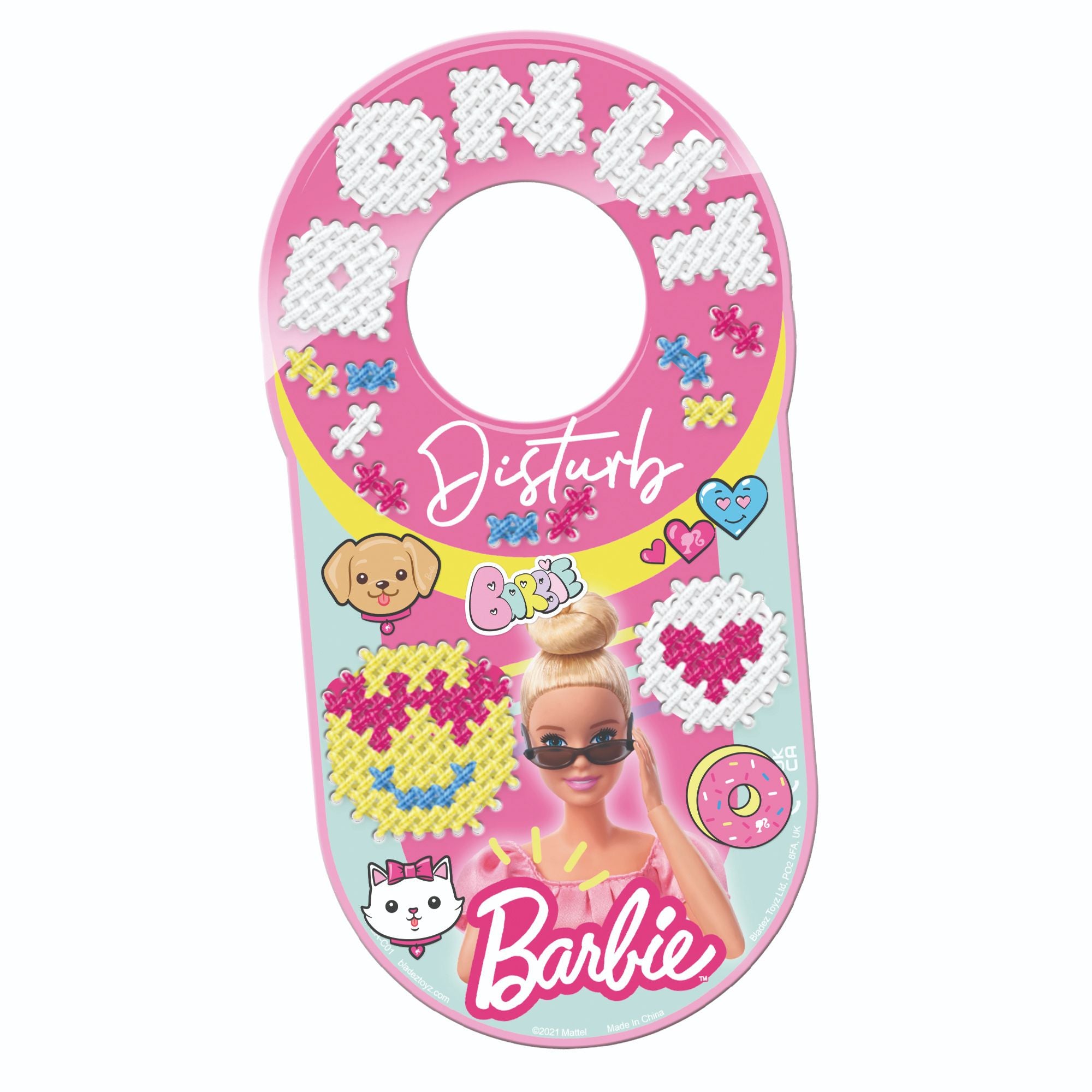 Barbie DIY Cross - Stitch Door Hanger with 'Donut Disturb' Caption