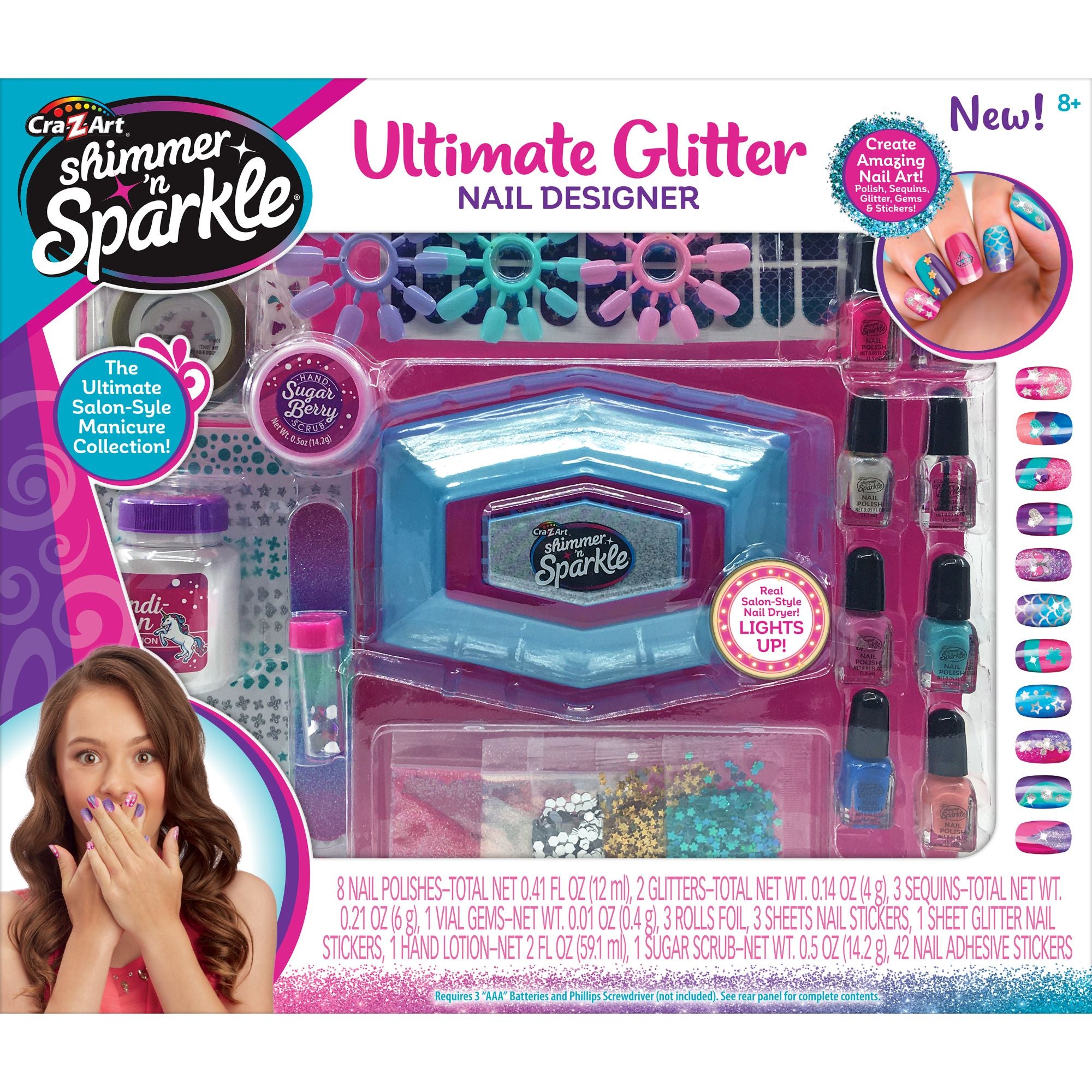 Cra-Z-Art Shimmering Glitter Nail Design Kit with Lit Nail Dryer