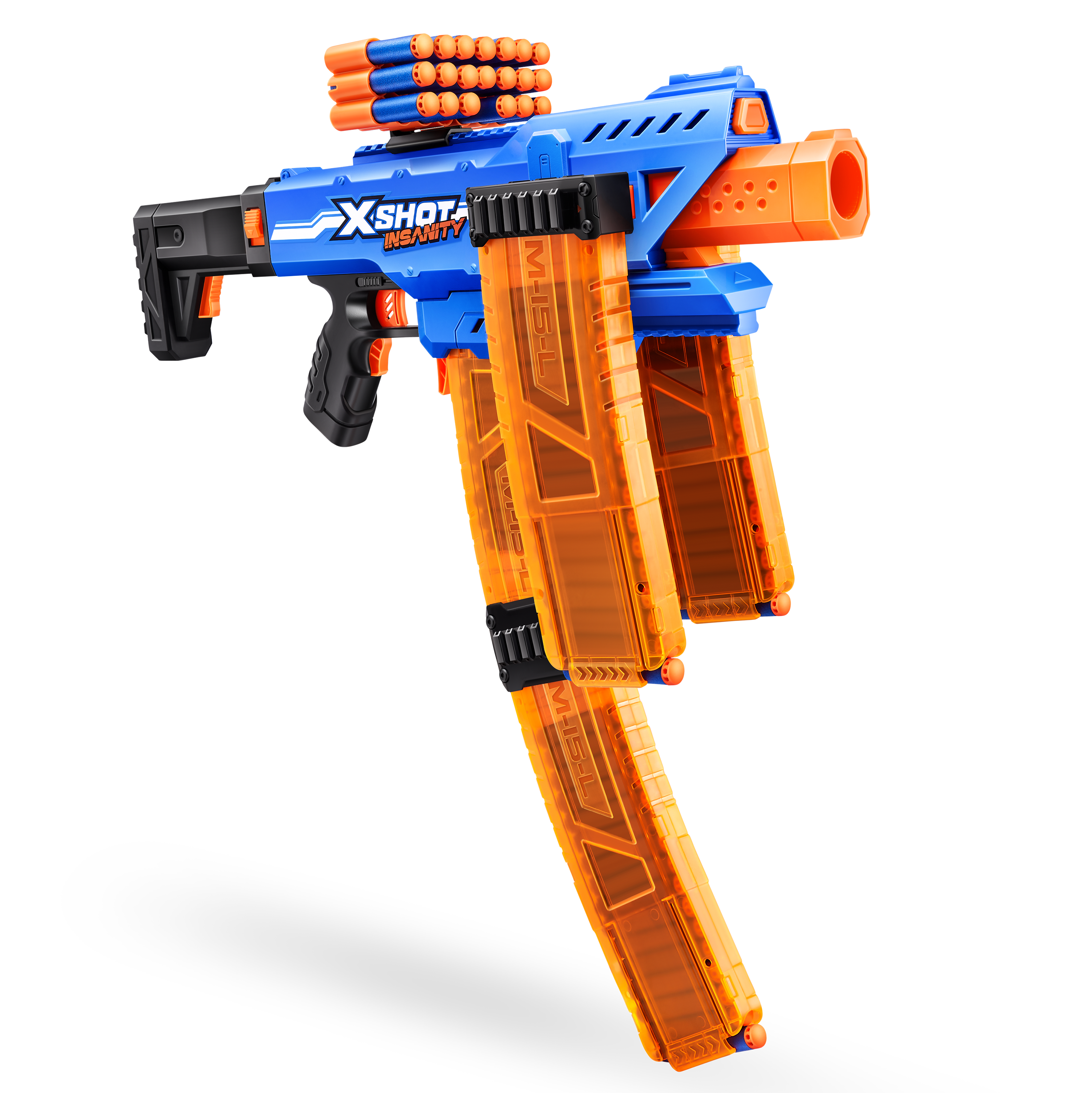 ZURU X Shot Insanity Motorized Blaster - Clip Mania Bundle with 72 Darts for Endless Fun