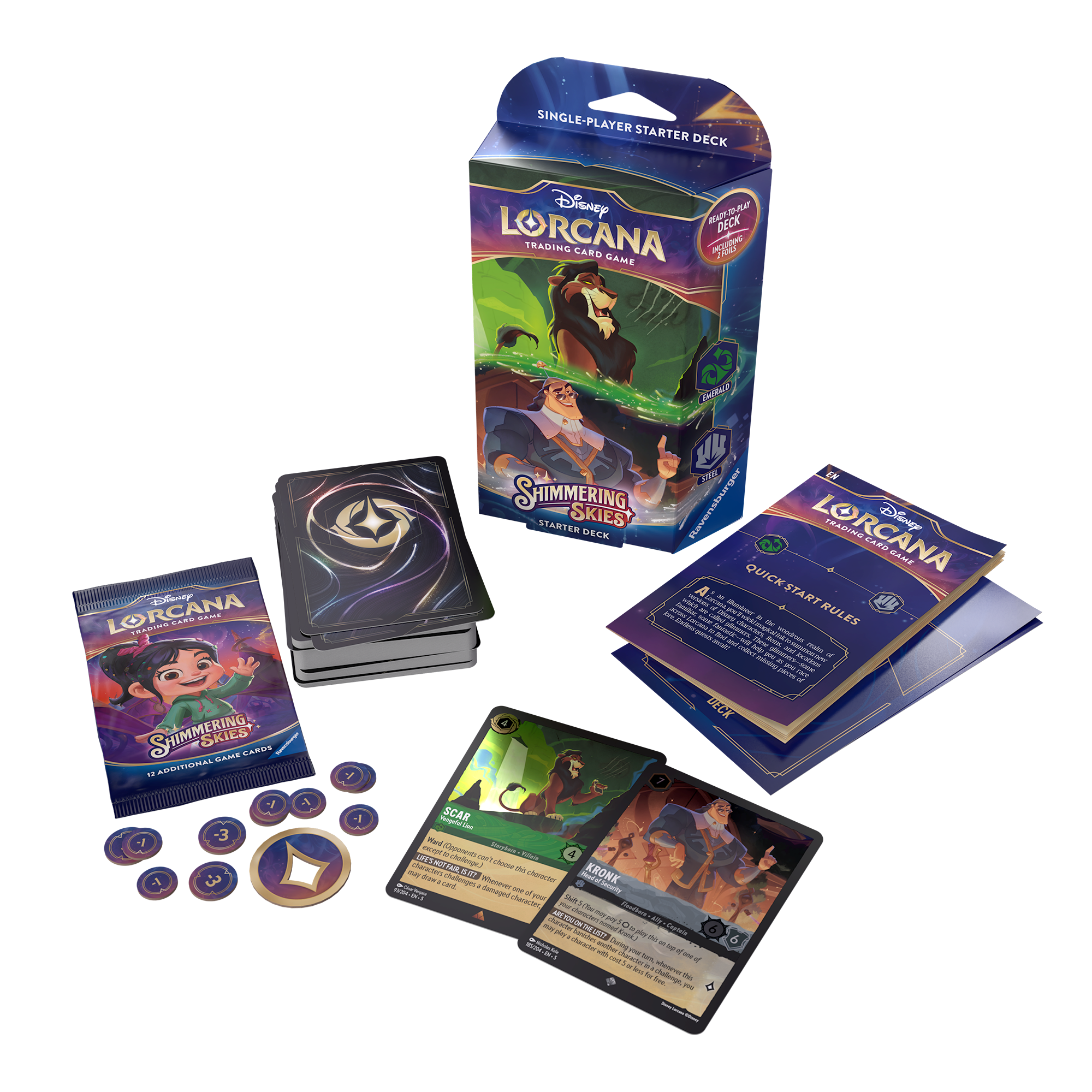 Hot Deal! Disney Lorcana TCG S5 Shimmering Skies Emerald & Steel Starter Deck for New Players