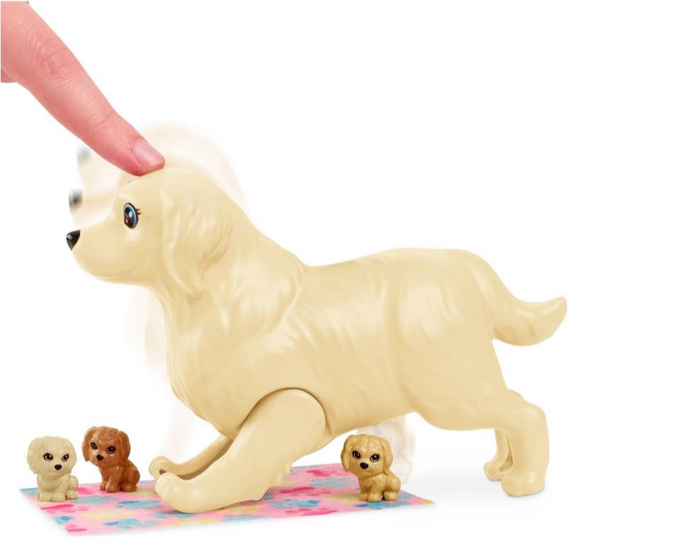 Hot! Barbie Brunette Doll & Newborn Pups Playset