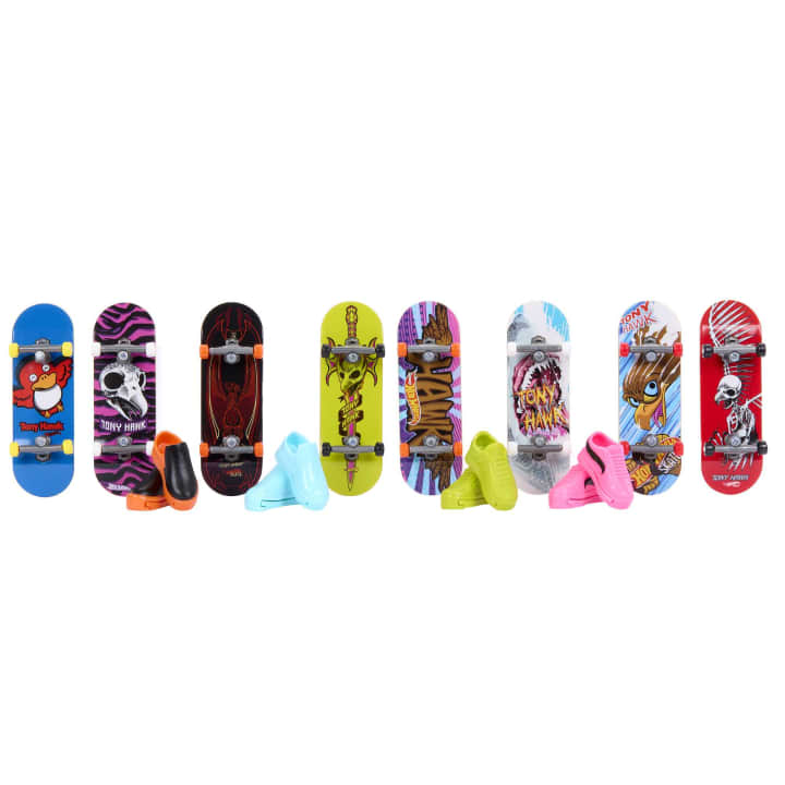 Hot Wheels Skate 8-Pack Bundle with Tony Hawk-Themed Fingerboards and Skate Shoes
