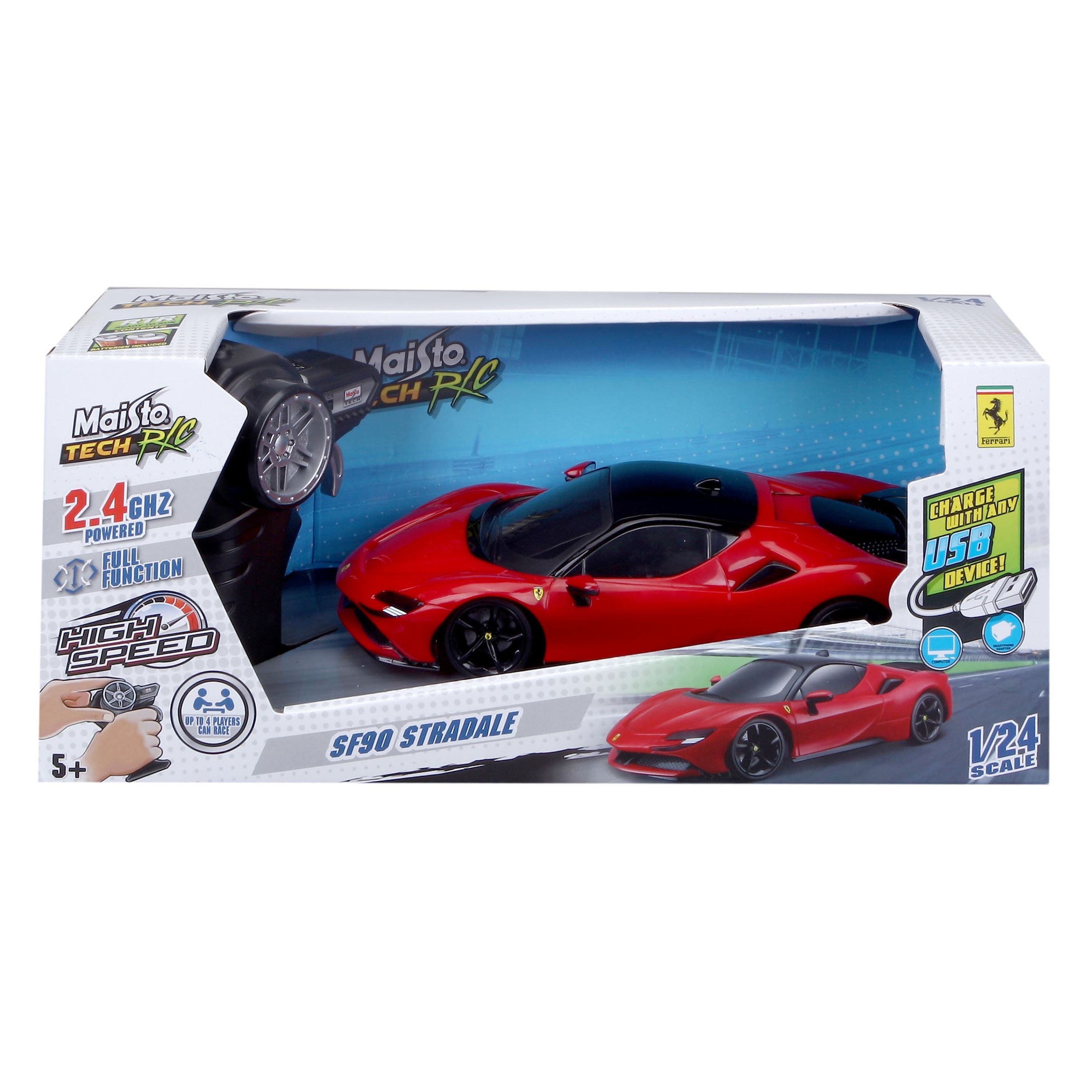 Maisto Tech RC Premium 1:24 SF90 Stradale - 2.4GHz USB Rechargeable