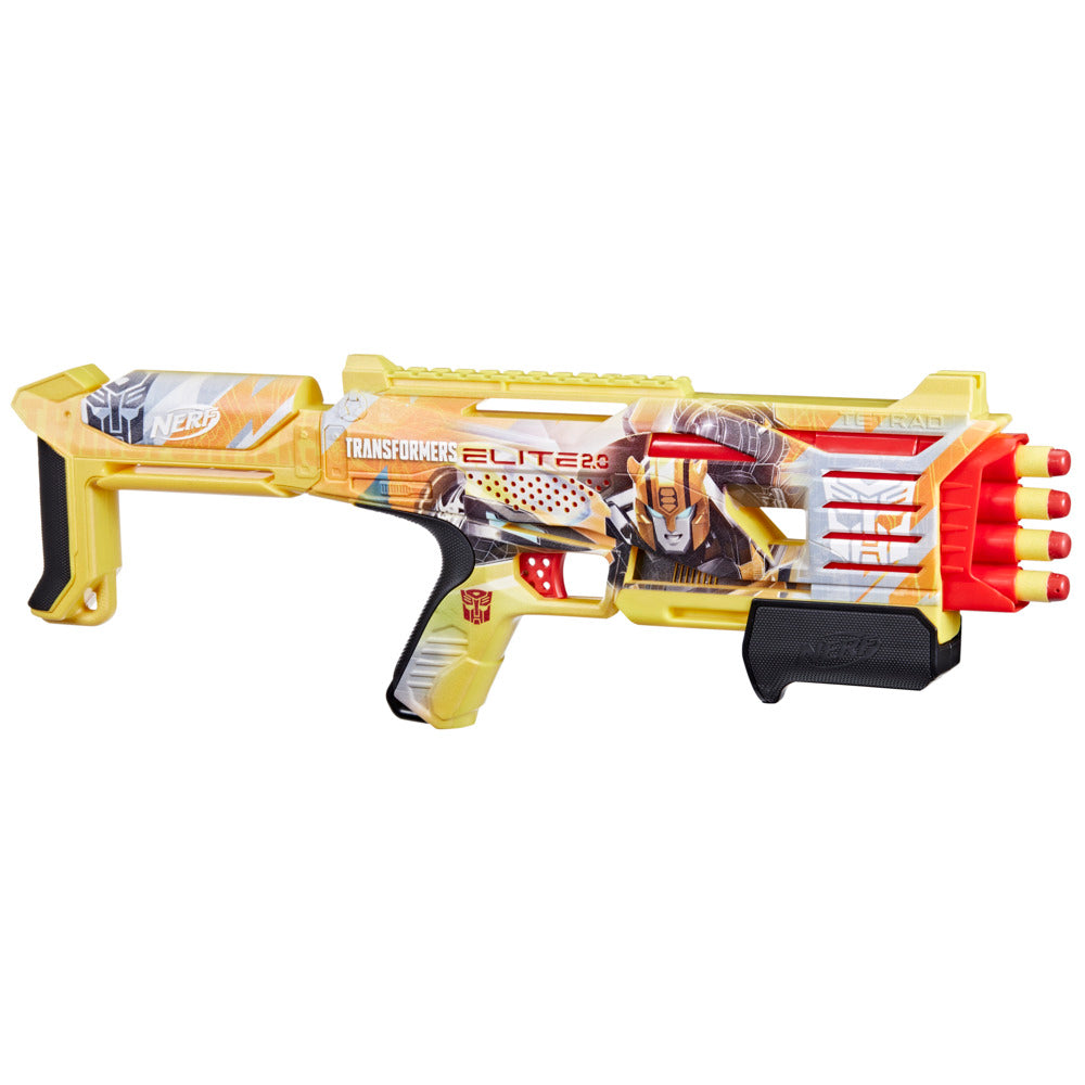 NERF Transformers Bumblebee Dart Blaster with 4-Barrel and 8 Foam Darts