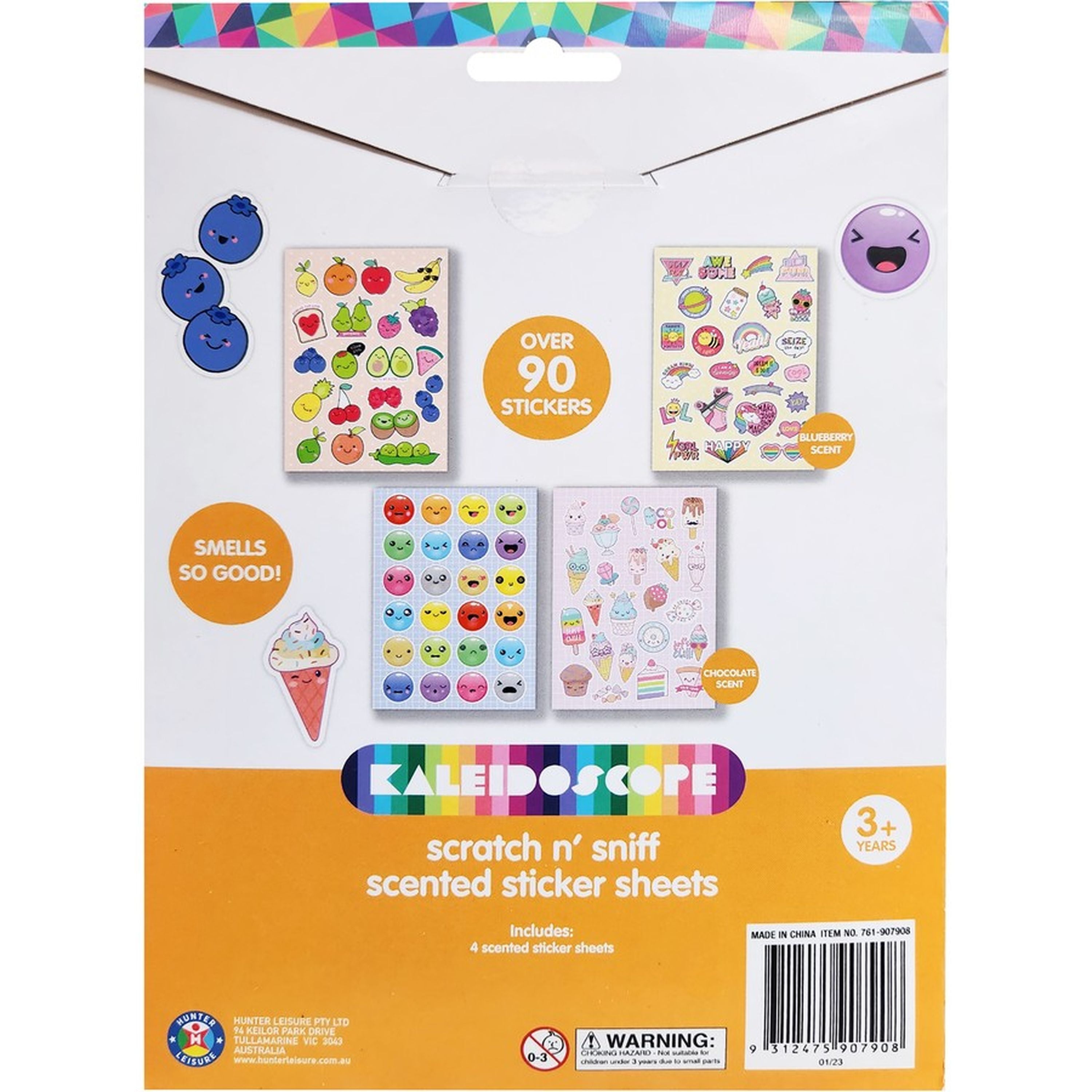 4 Sheets of Scented Kaleidoscope Scratch - N - Sniff Stickers with Strawberry & Ice - Cream Fragrance