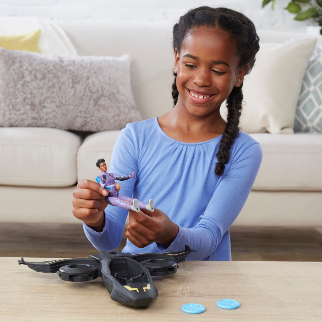 Hot! Marvel Black Panther - Shuri Figure & Transforming Vehicle Set
