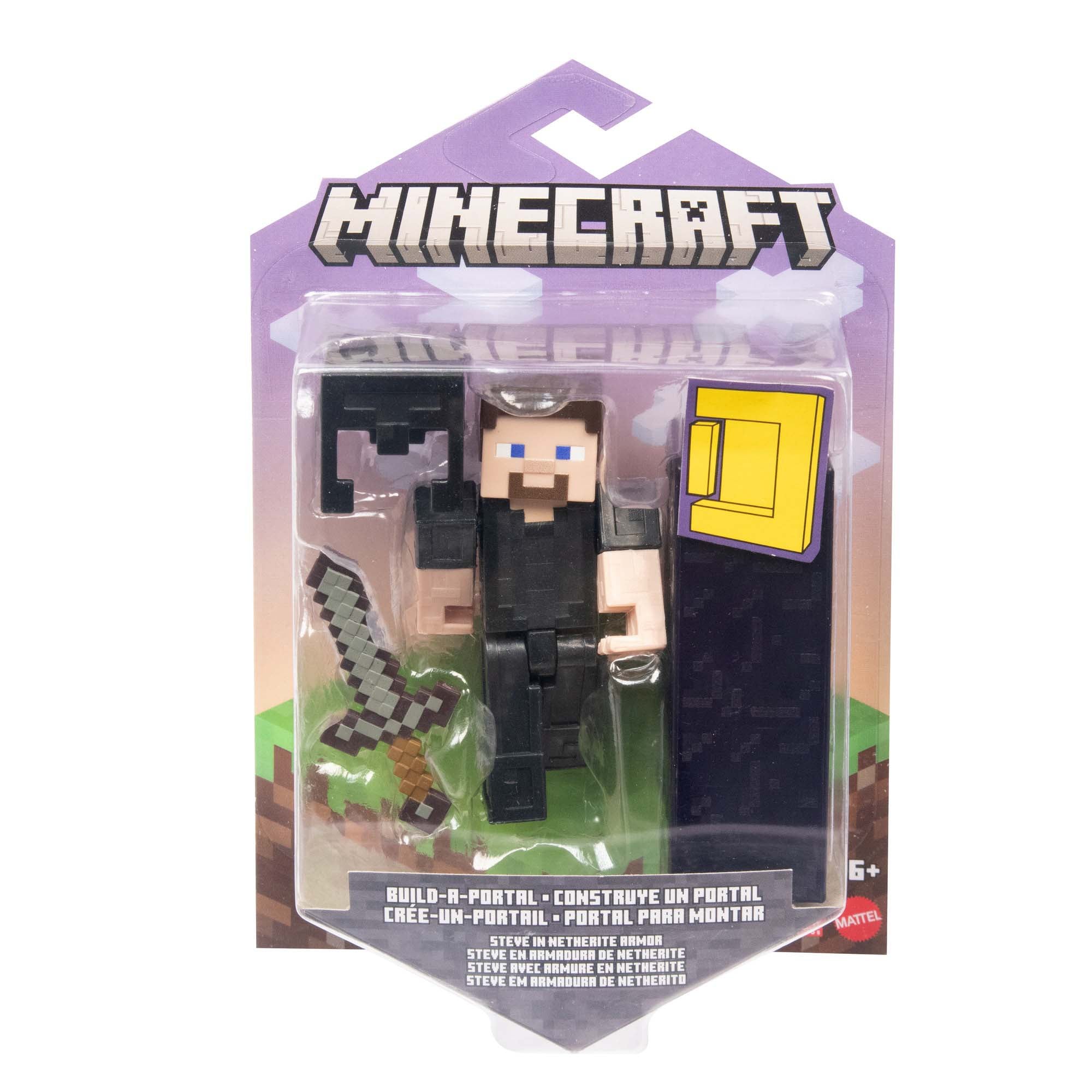 3.25 - inch Minecraft Action Figure: Steve in Netherite Armor with Build - A - Portal Piece