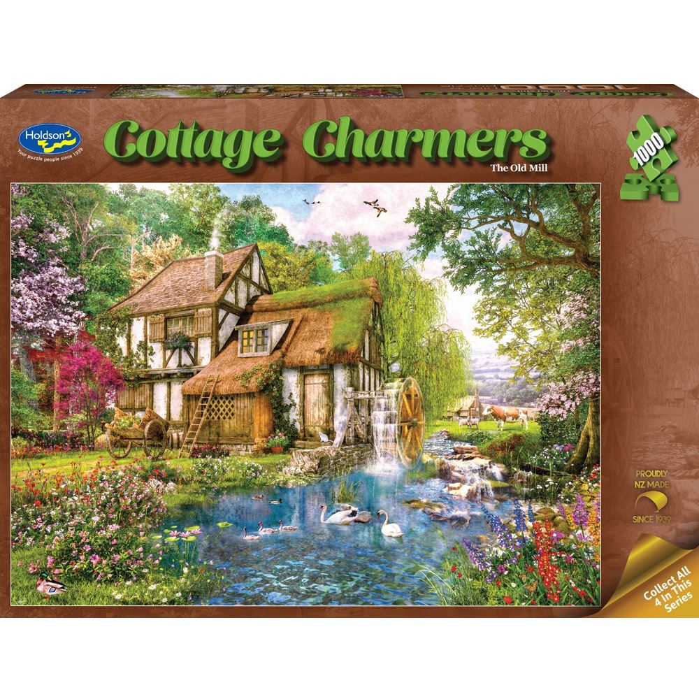 1000-Piece Cottage Charmers Jigsaw Puzzle: The Enchanting Old Mill Scene